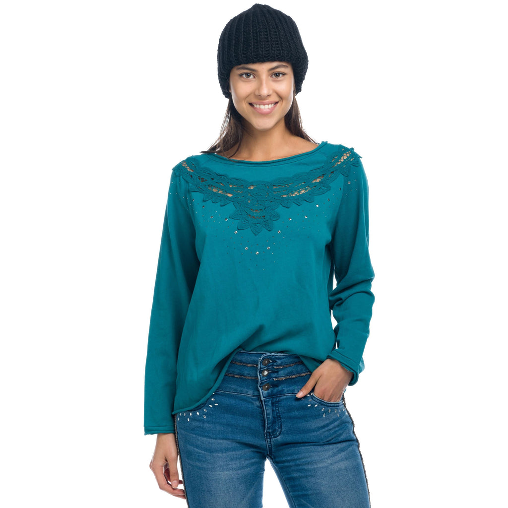 Sudadera Mujer con Encaje y Tachuelas – Koroshi 1822SU03