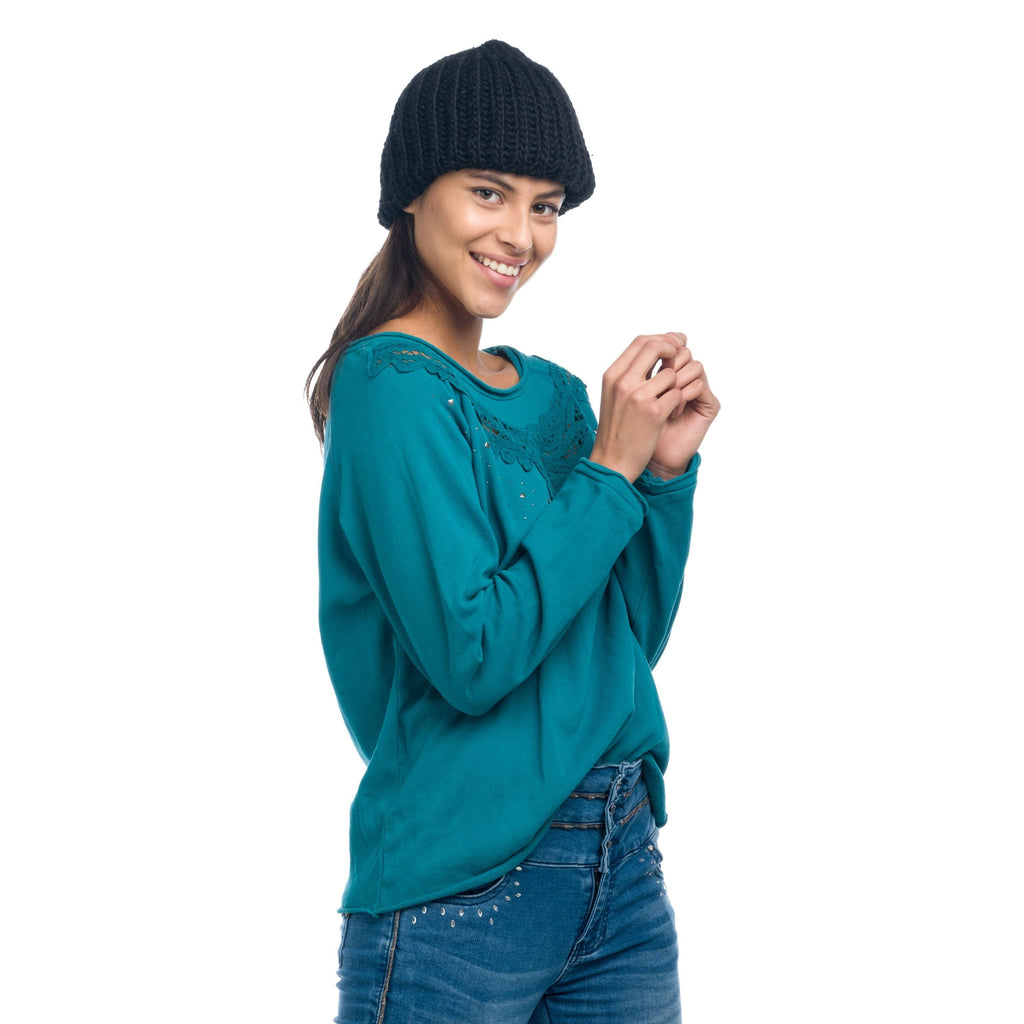 Sudadera Mujer con Encaje y Tachuelas – Koroshi 1822SU03