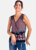 Top Estampado Mujer Sin Mangas con Cadenas en Hombros – Koroshi 1822TP03