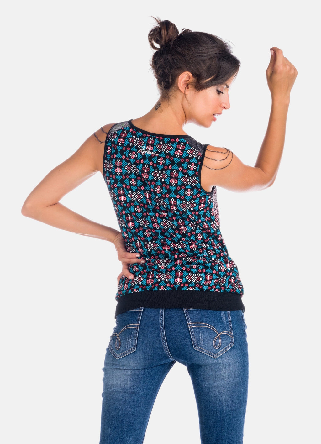 Top Estampado Mujer Sin Mangas con Cadenas en Hombros – Koroshi 1822TP03