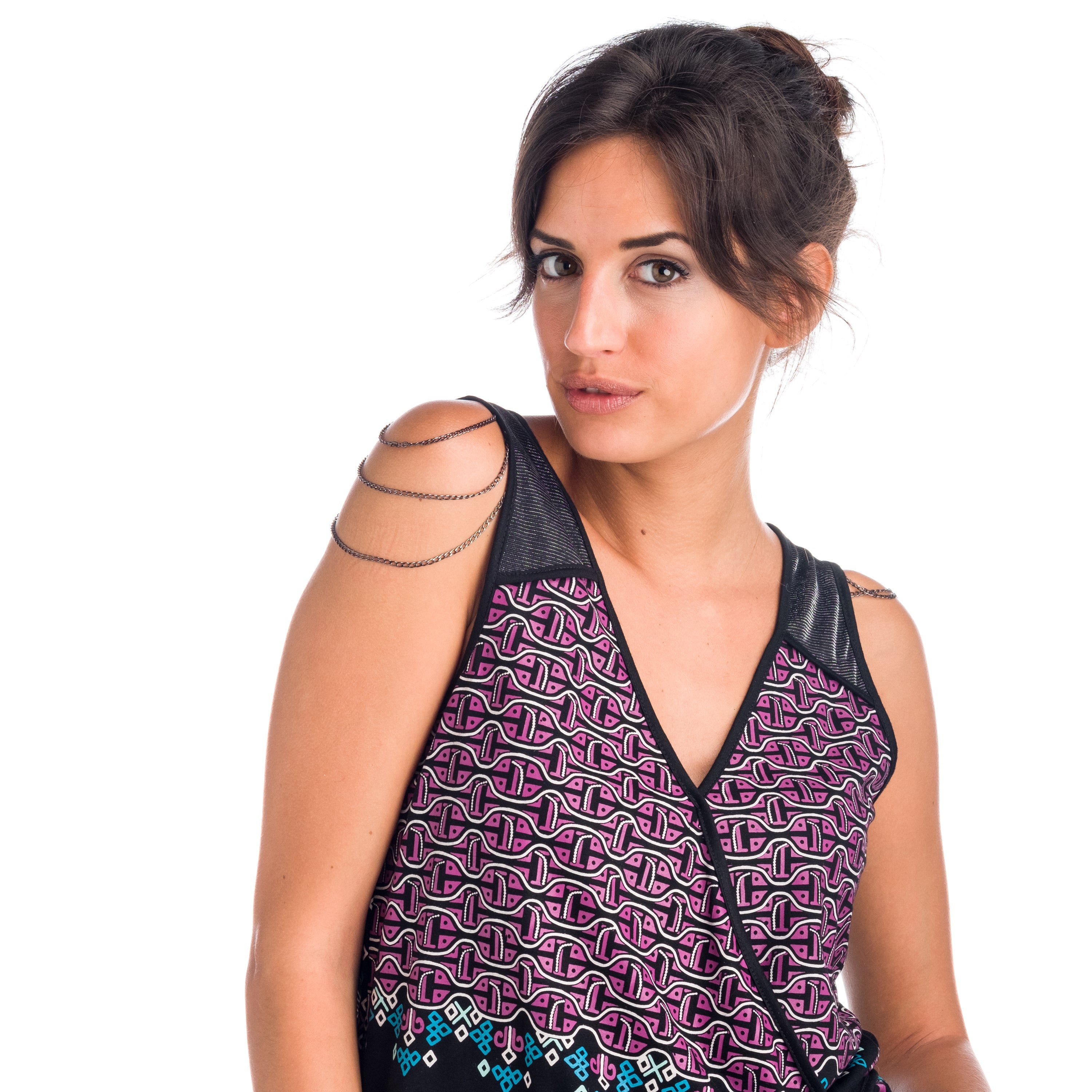 Top Estampado Mujer Sin Mangas con Cadenas en Hombros – Koroshi 1822TP03