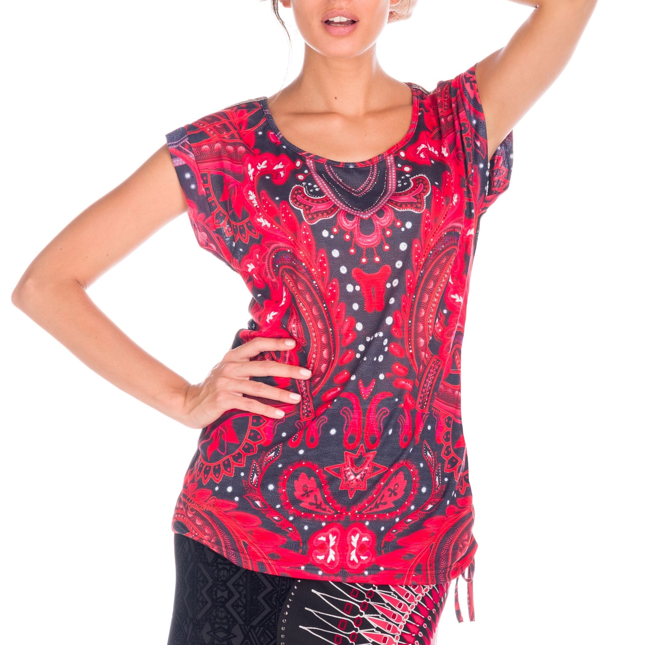 Top Estampado Mujer Manga Casquillo Fruncido Lateral – Koroshi 1822TP06