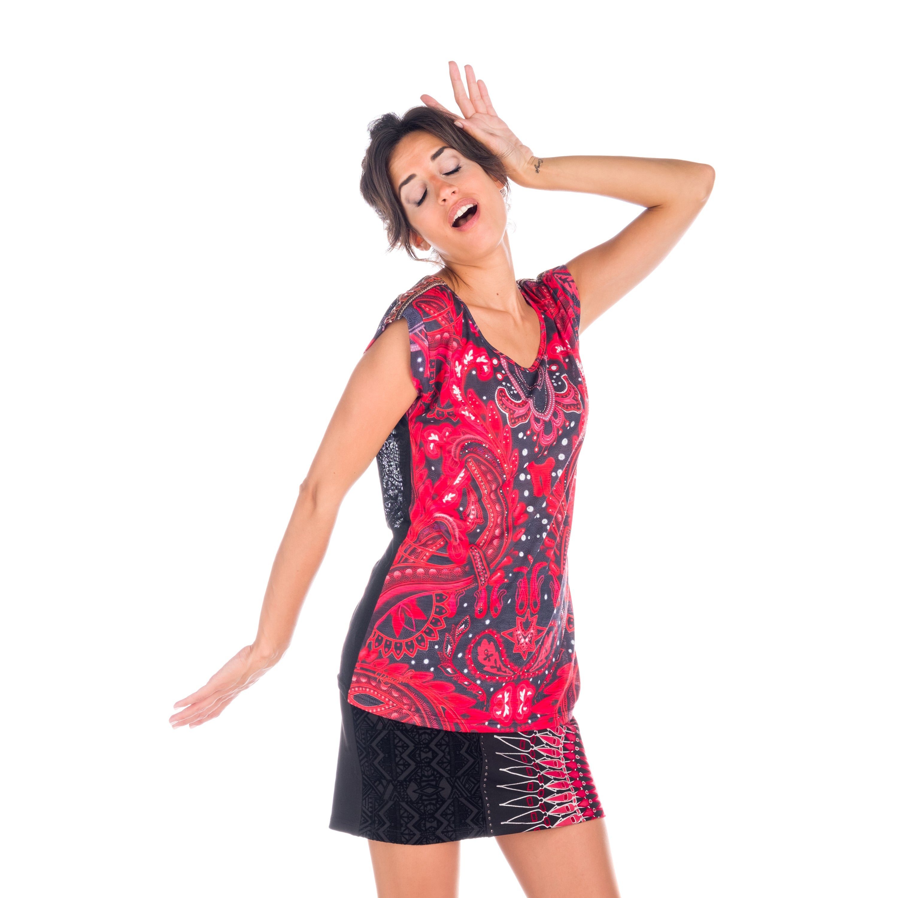 Top Estampado Mujer Manga Casquillo Fruncido Lateral – Koroshi 1822TP06