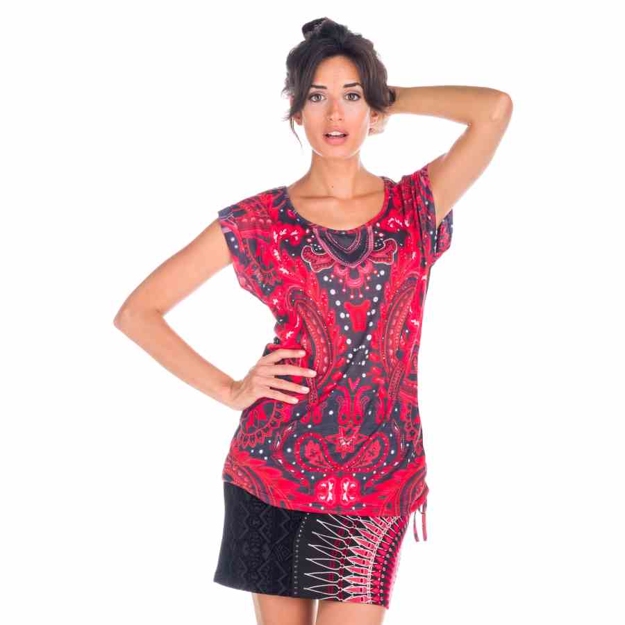 Top Estampado Mujer Manga Casquillo Fruncido Lateral – Koroshi 1822TP06