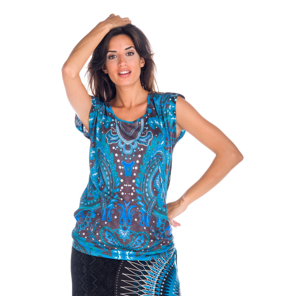 Top Estampado Mujer Manga Casquillo Fruncido Lateral – Koroshi 1822TP06