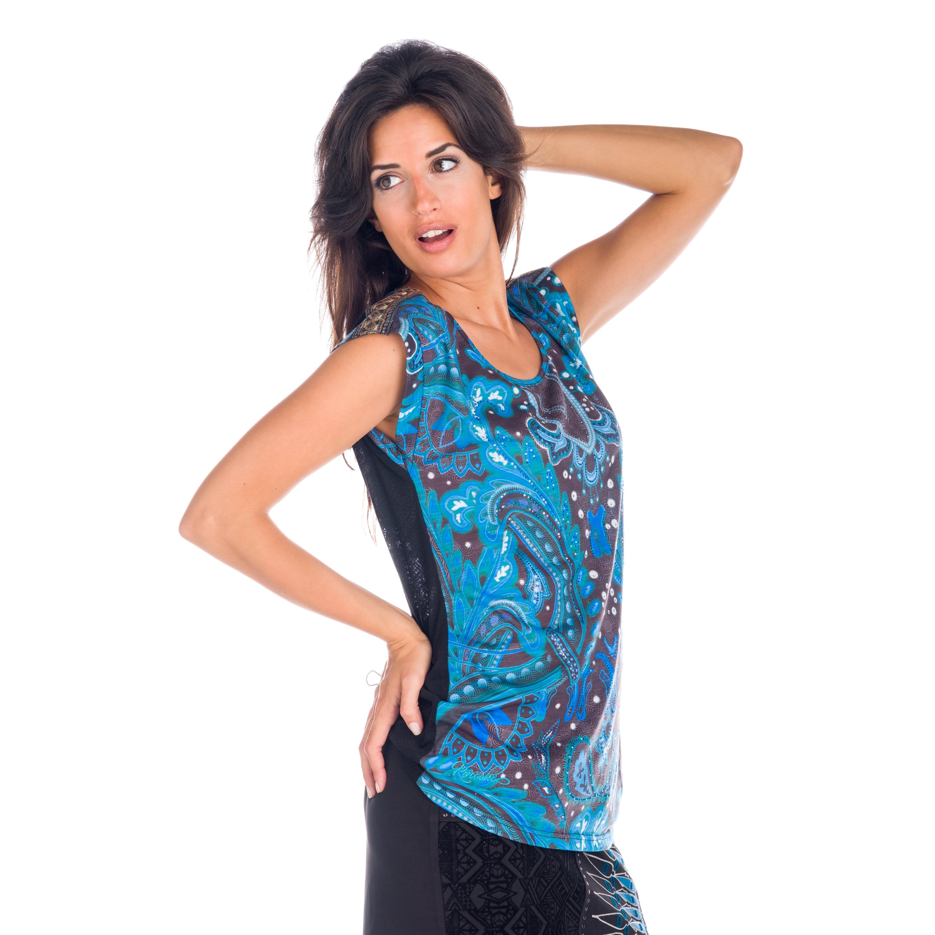Top Estampado Mujer Manga Casquillo Fruncido Lateral – Koroshi 1822TP06