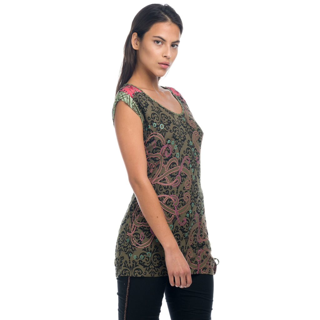 Top Estampado Mujer Largo con Nudo Lateral – Koroshi 1822TP07