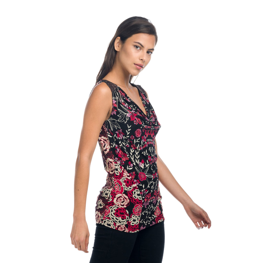 Top Sin Mangas Estampado Floral Escote Drapeado Mujer – Koroshi 1822TP18