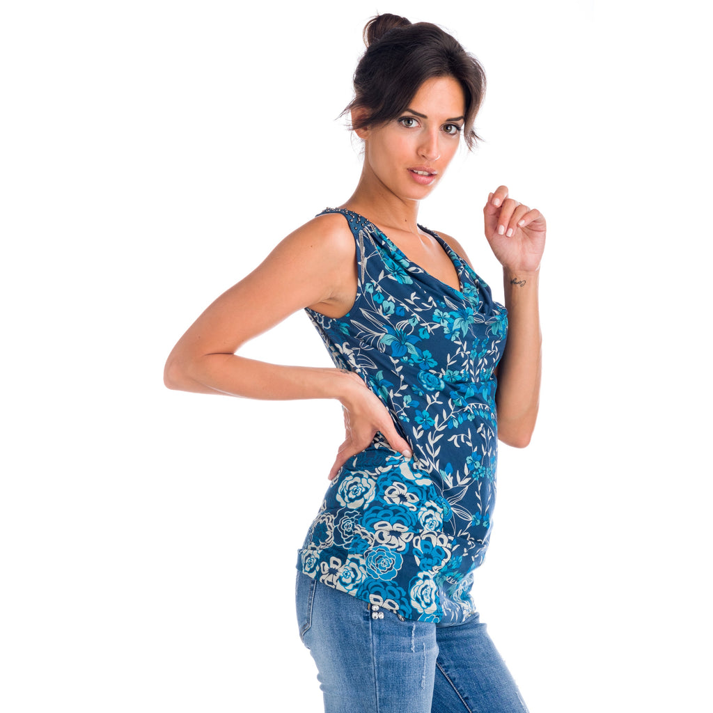 Top Sin Mangas Estampado Floral Escote Drapeado Mujer – Koroshi 1822TP18