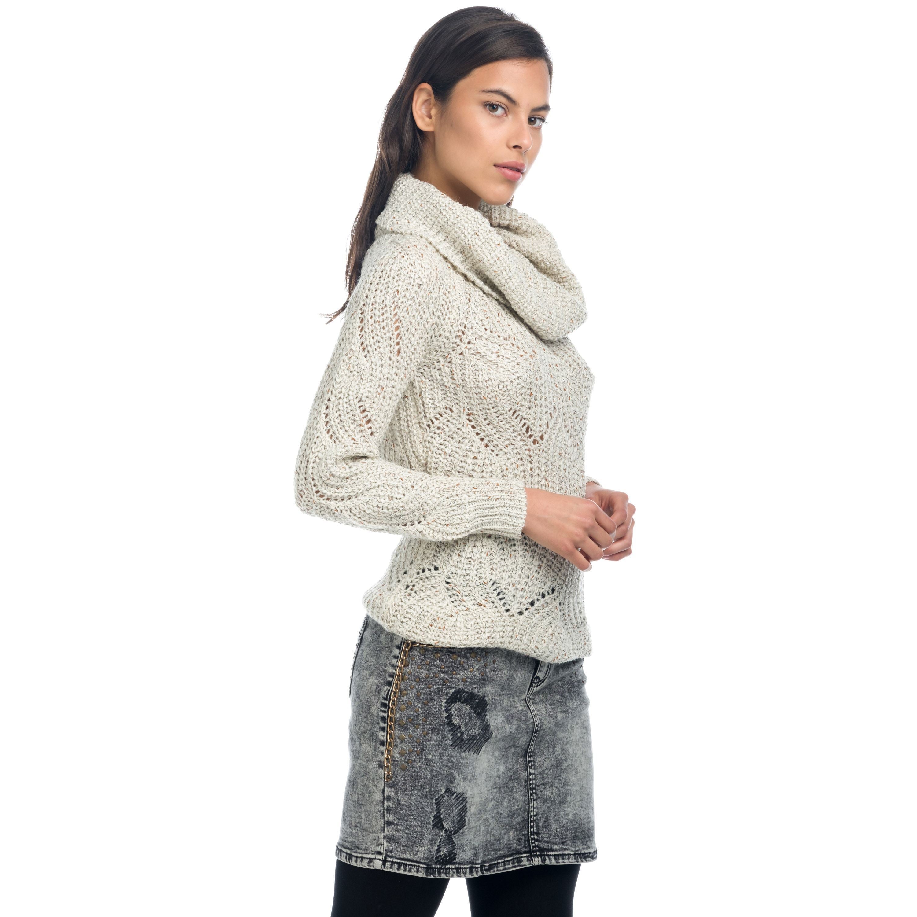 Jersey Mujer Punto Calado Cuello Vuelto – Koroshi Crudo