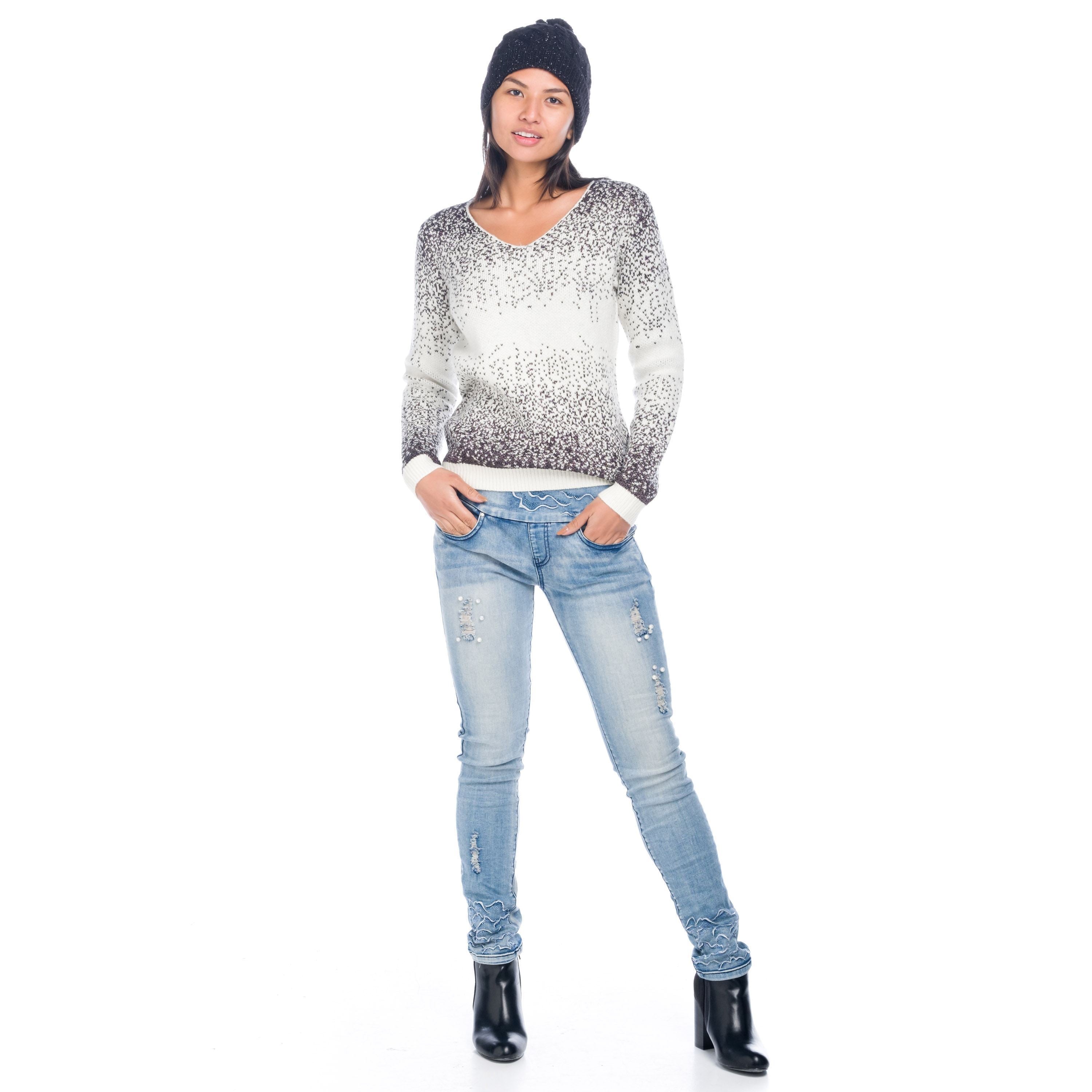 Jersey Mujer Punto Jaspeado Cuello Pico – Koroshi 1822TR05