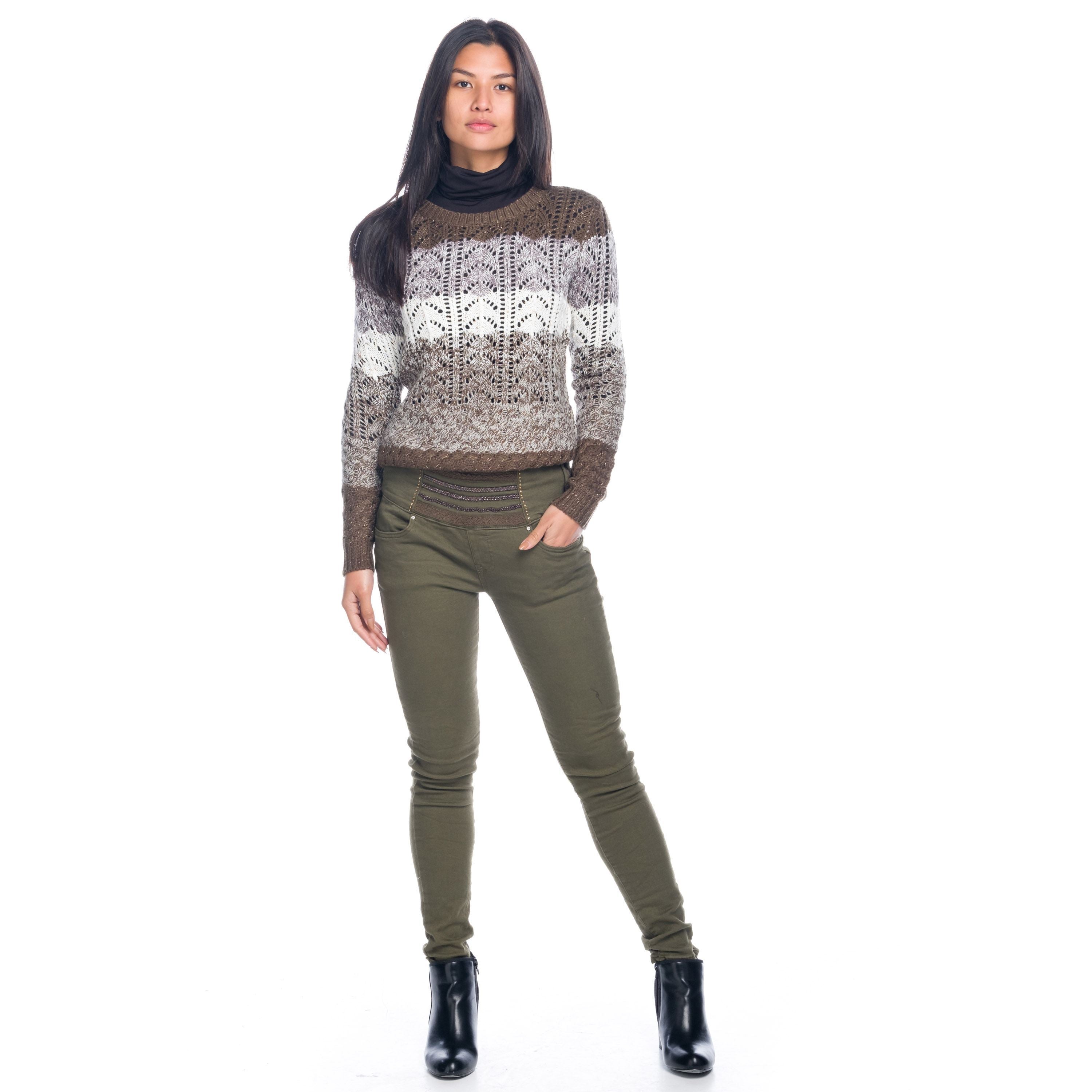 Jersey Mujer Punto Calado a Franjas Cuello Redondo – Koroshi 1822TR18