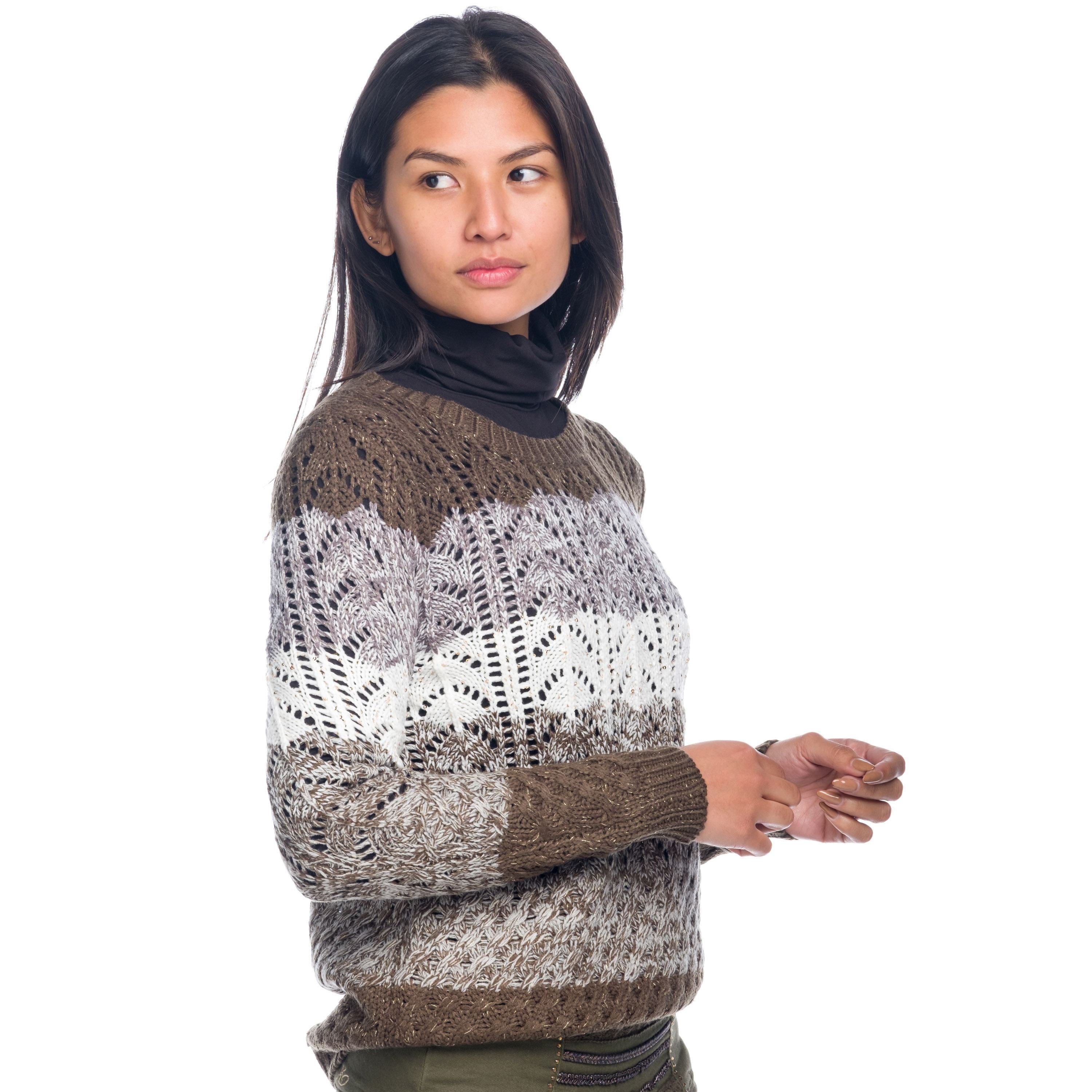 Jersey Mujer Punto Calado a Franjas Cuello Redondo – Koroshi 1822TR18