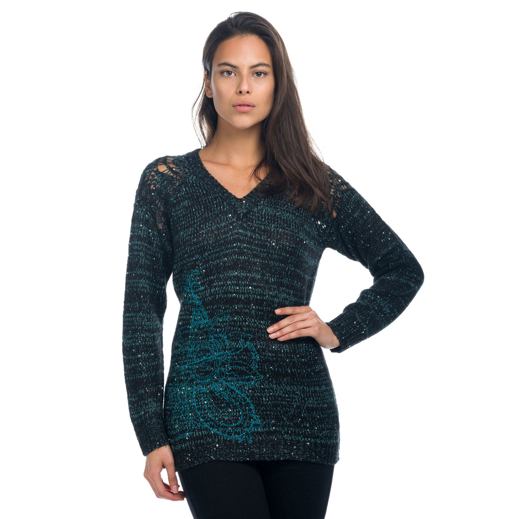 Jersey de Punto Mujer Cuello Pico Mandala y Lentejuelas – Koroshi 1822TR26