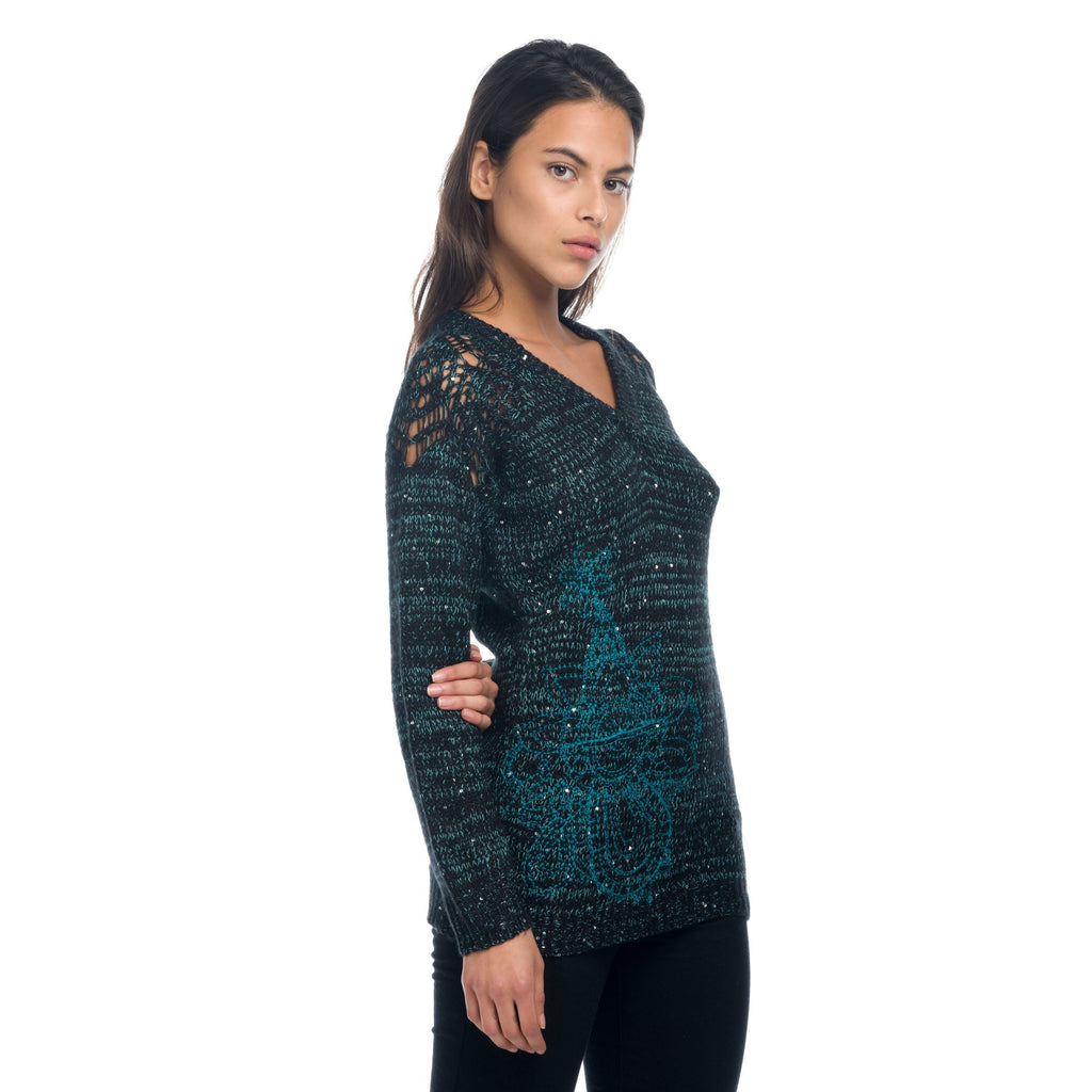 Jersey de Punto Mujer Cuello Pico Mandala y Lentejuelas – Koroshi 1822TR26