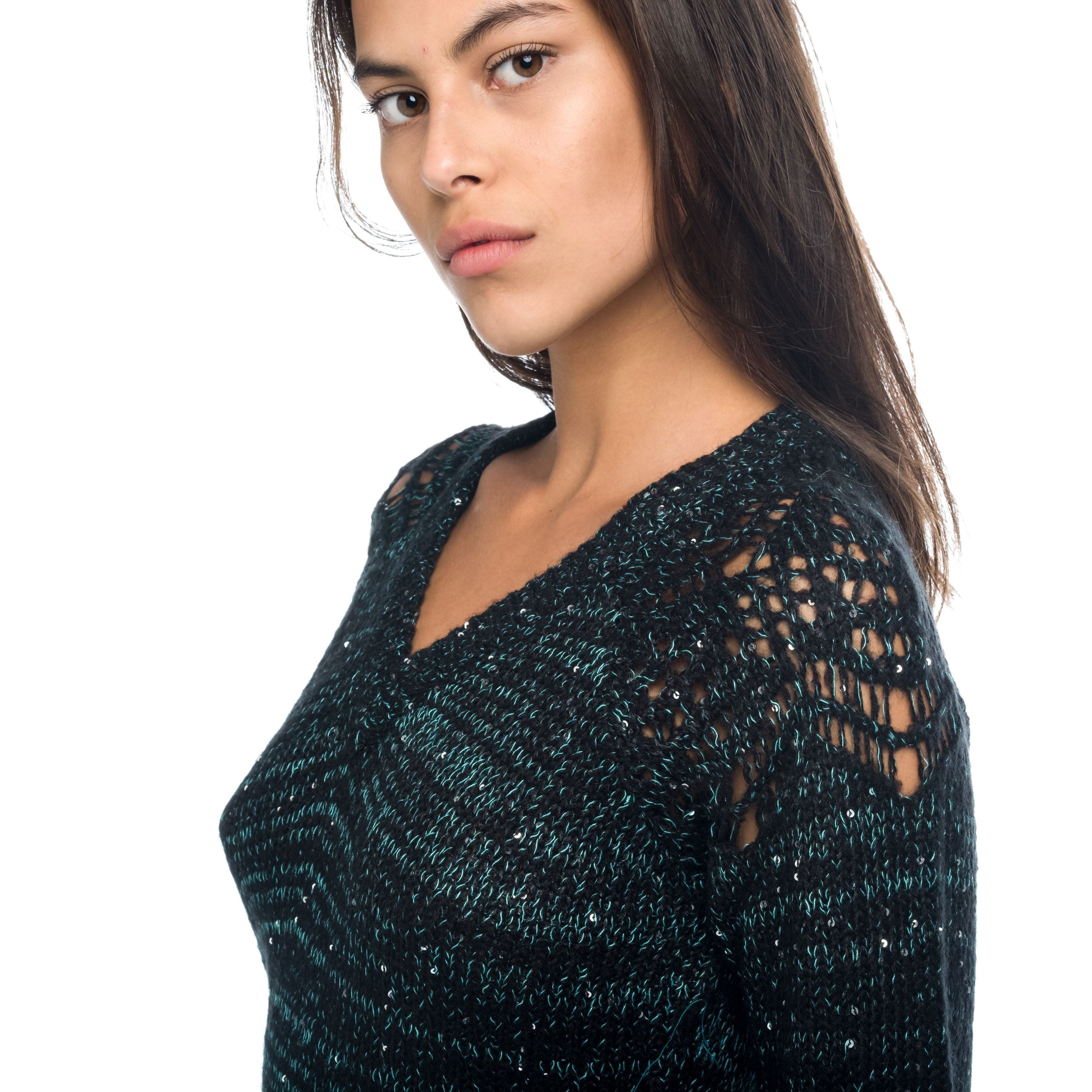 Jersey de Punto Mujer Cuello Pico Mandala y Lentejuelas – Koroshi 1822TR26
