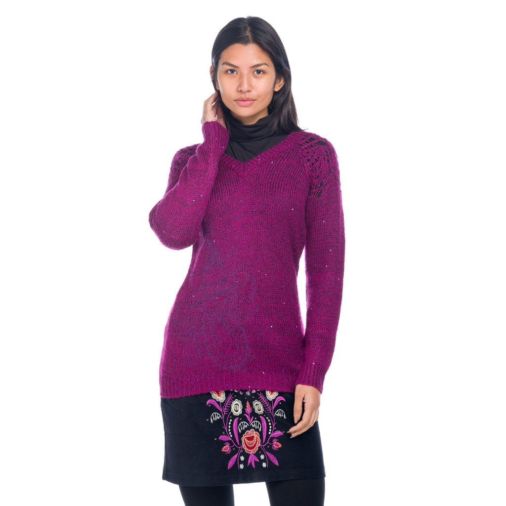 Jersey de Punto Mujer Cuello Pico Mandala y Lentejuelas – Koroshi 1822TR26
