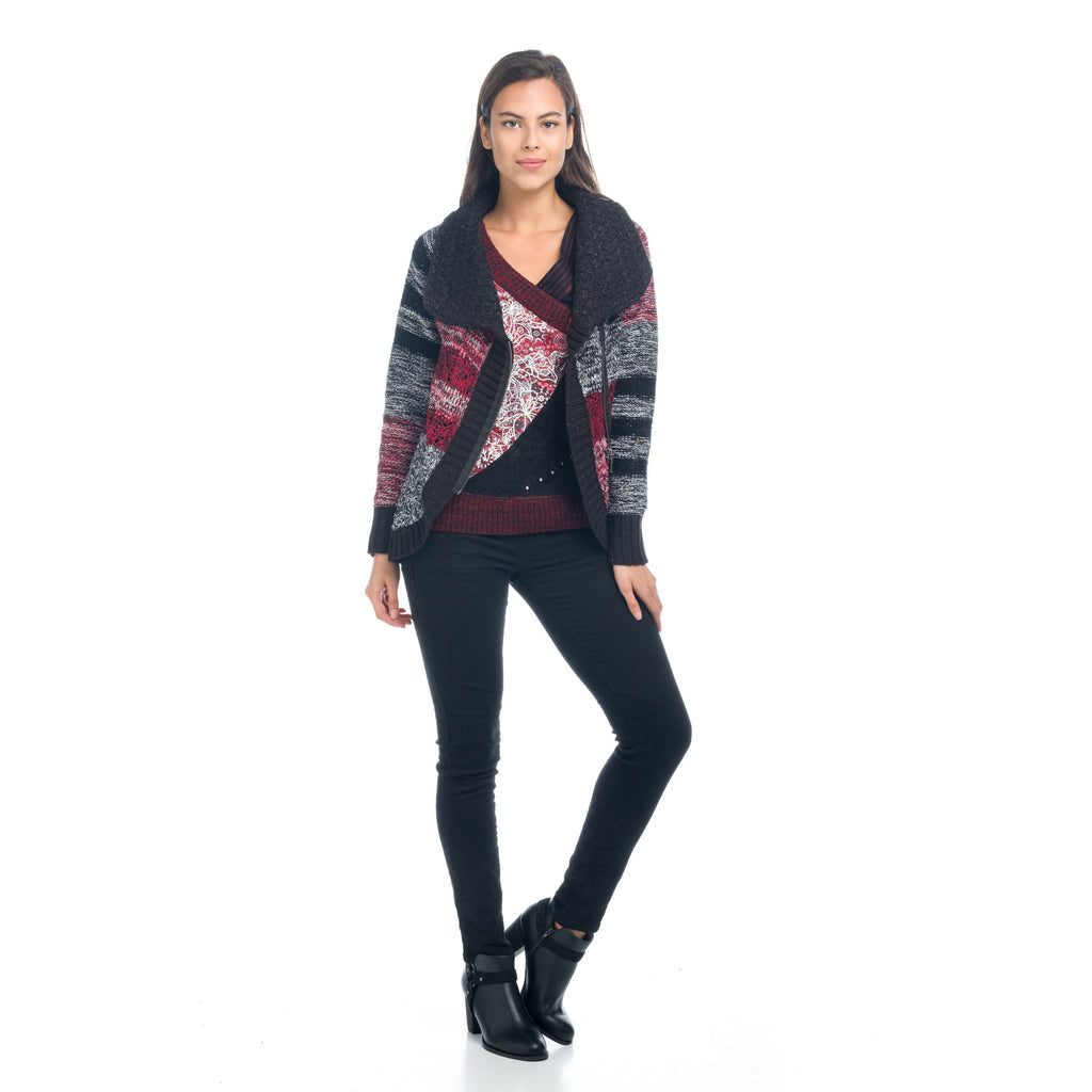Chaqueta de Punto Jacquard Mujer Cuello Solapa y Cremallera – Koroshi 1822TR37