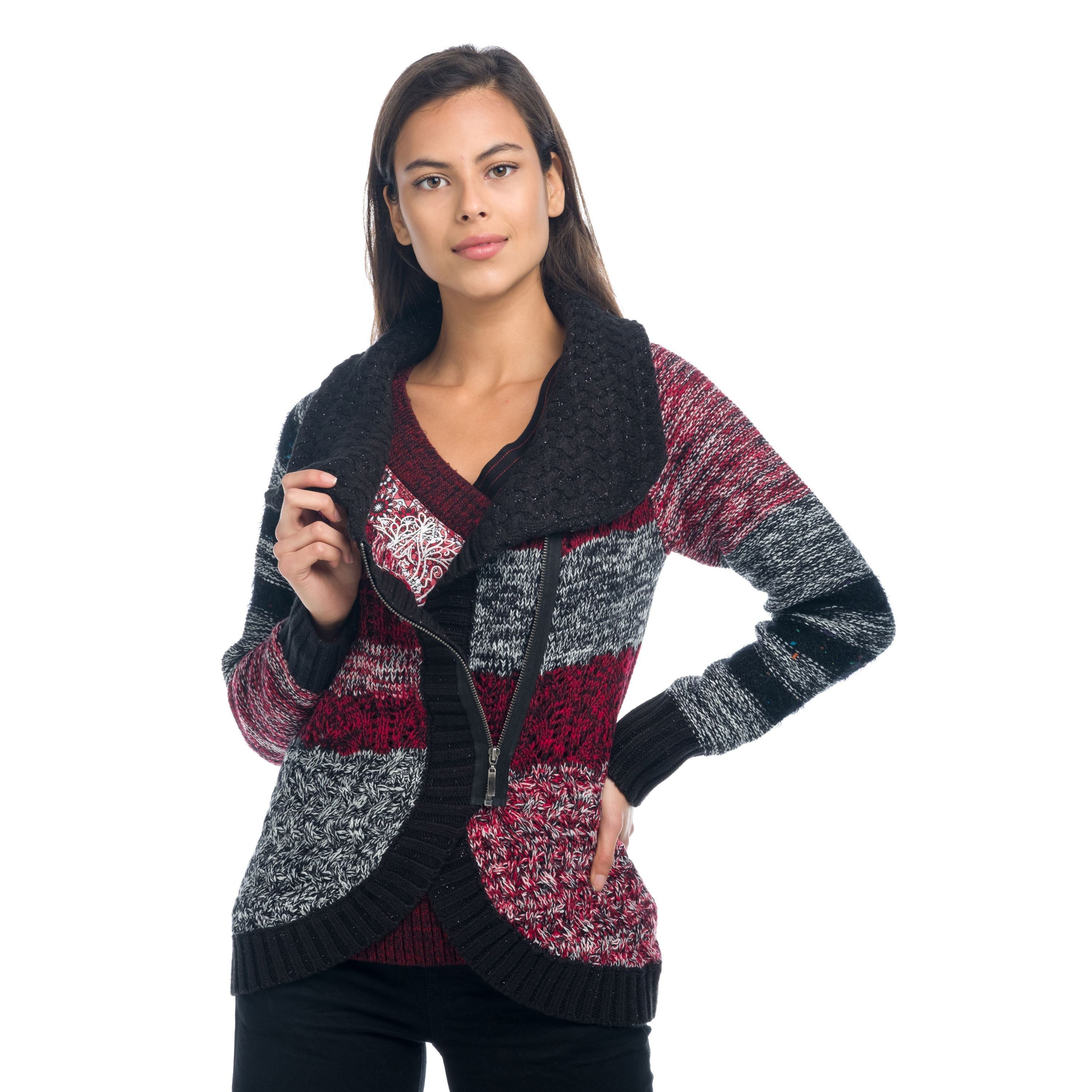 Chaqueta de Punto Jacquard Mujer Cuello Solapa y Cremallera – Koroshi 1822TR37