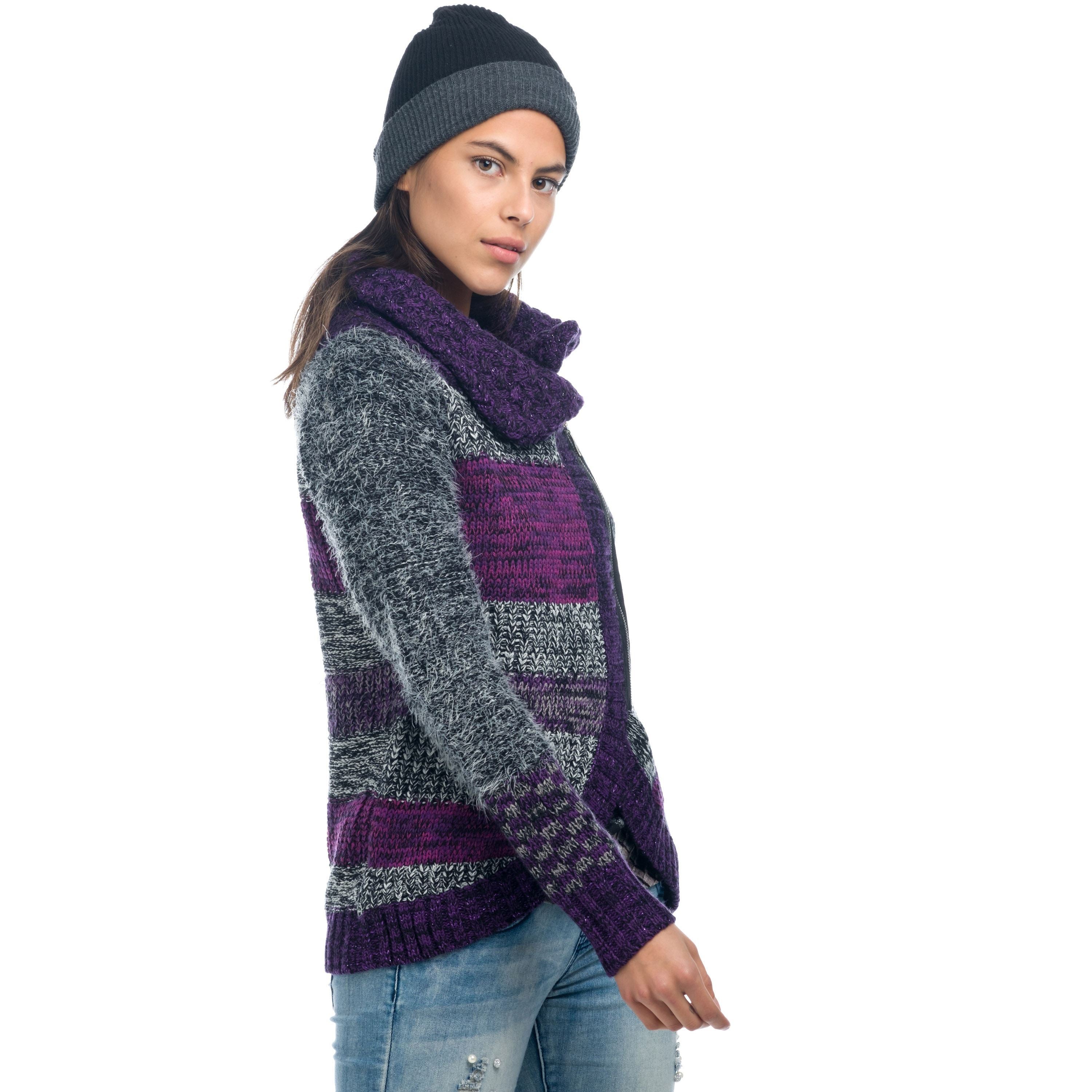 Chaqueta de Punto Jacquard Mujer Cuello Solapa y Cremallera – Koroshi 1822TR37