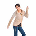 Chaqueta de Punto Mujer Cuello Solapa y Cremallera Beige – Koroshi
