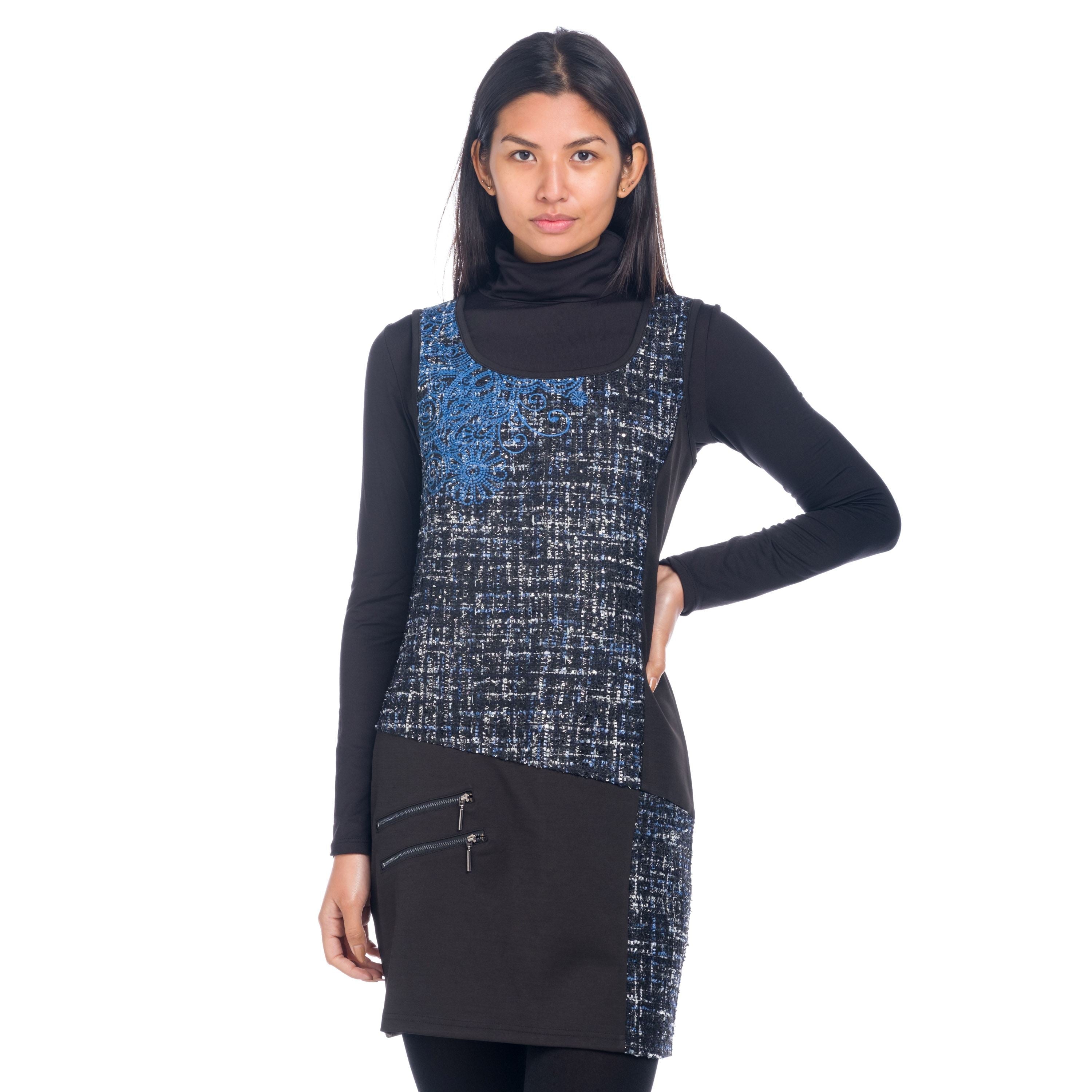 Vestido Pichi Mujer Combinado Texturas Sin Mangas – Koroshi Negro