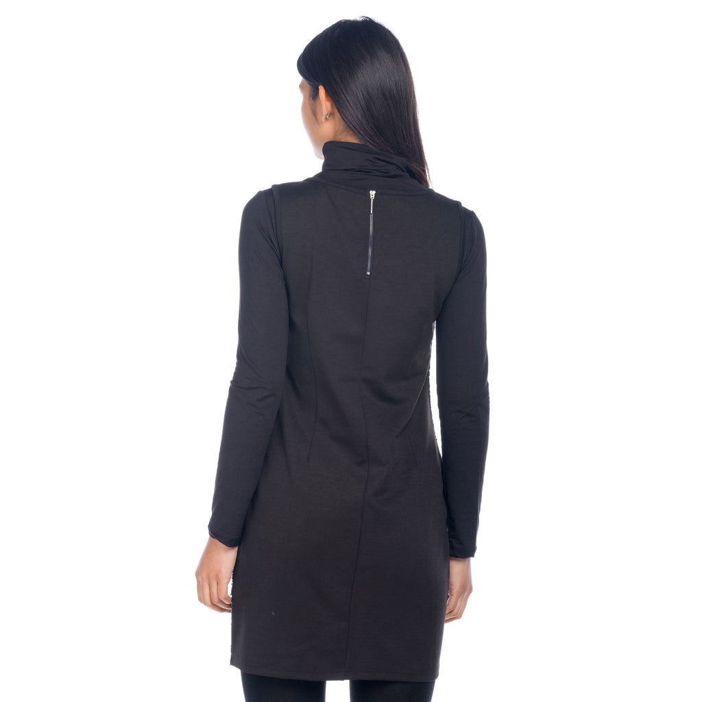 Vestido Pichi Mujer Combinado Texturas Sin Mangas – Koroshi Negro