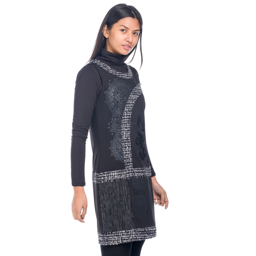 Vestido Pichi Mujer Estampado Fantasía Sin Mangas – Koroshi Negro