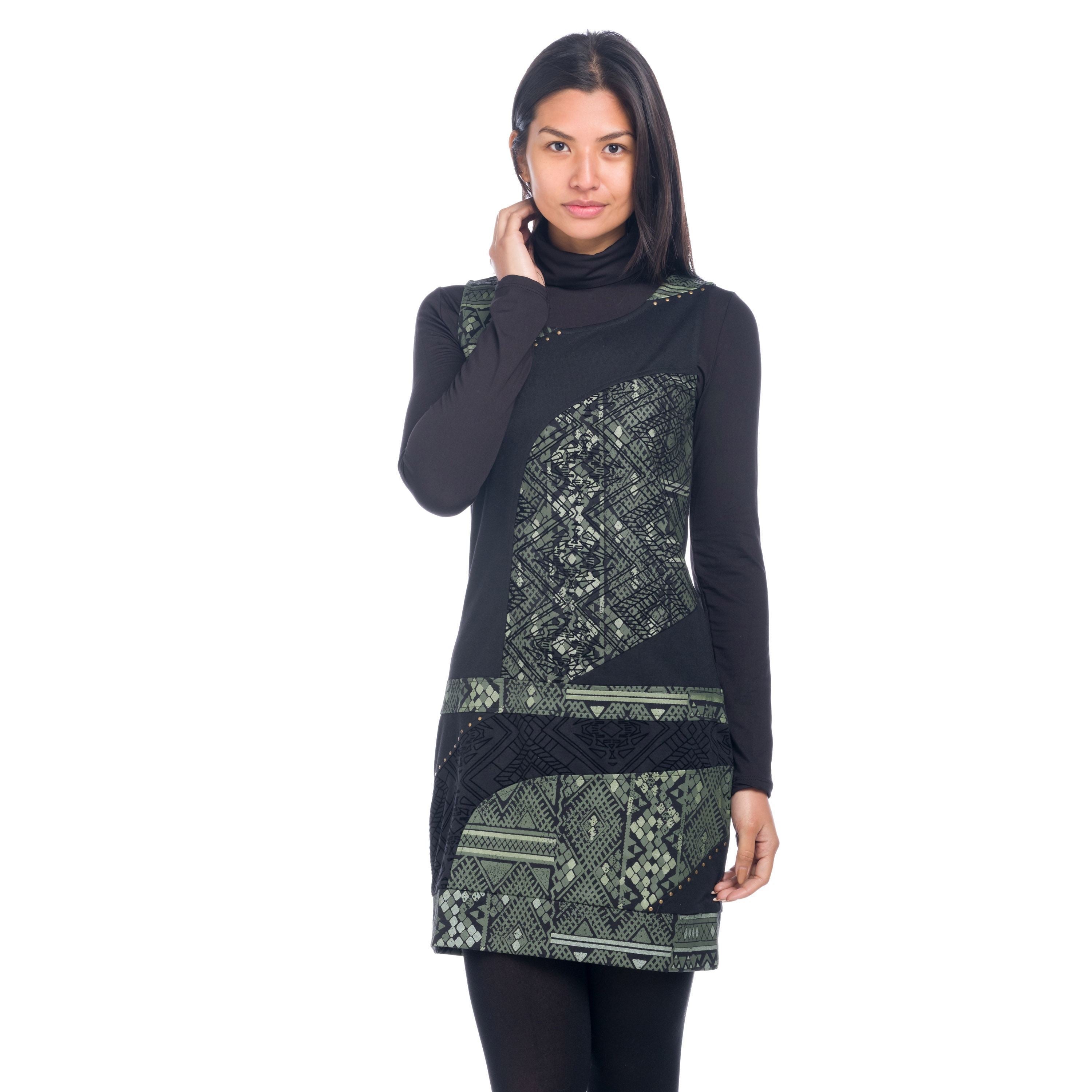 Vestido Mujer Sin Mangas Estampado Étnico Combinado – Koroshi 1822VS21