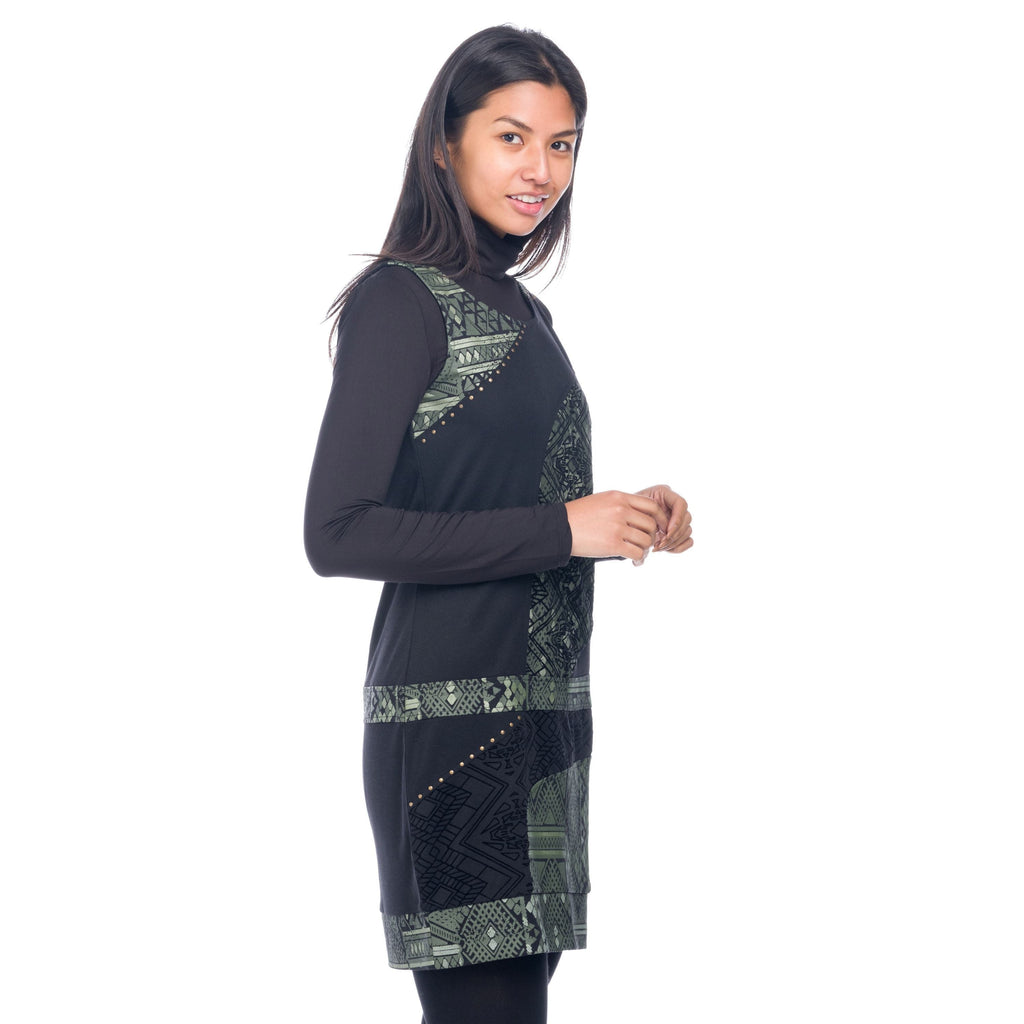 Vestido Mujer Sin Mangas Estampado Étnico Combinado – Koroshi 1822VS21