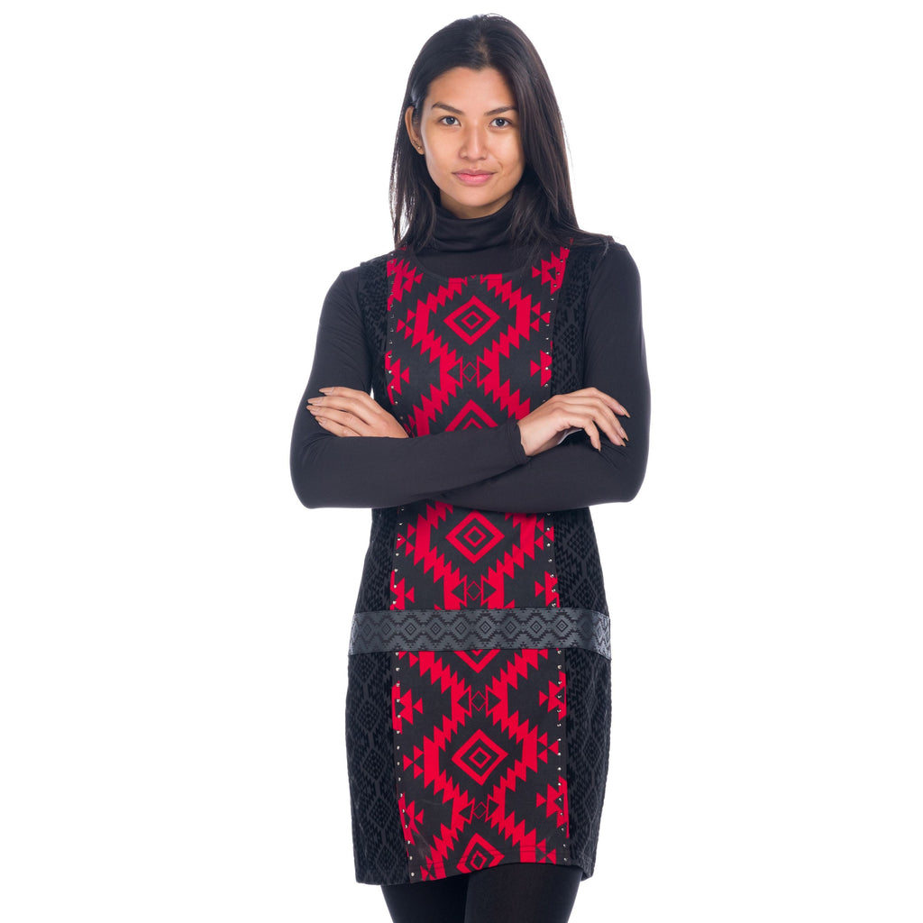 Vestido Mujer Sin Mangas Punto Roma Estampado Azteca – Koroshi 1822VS22