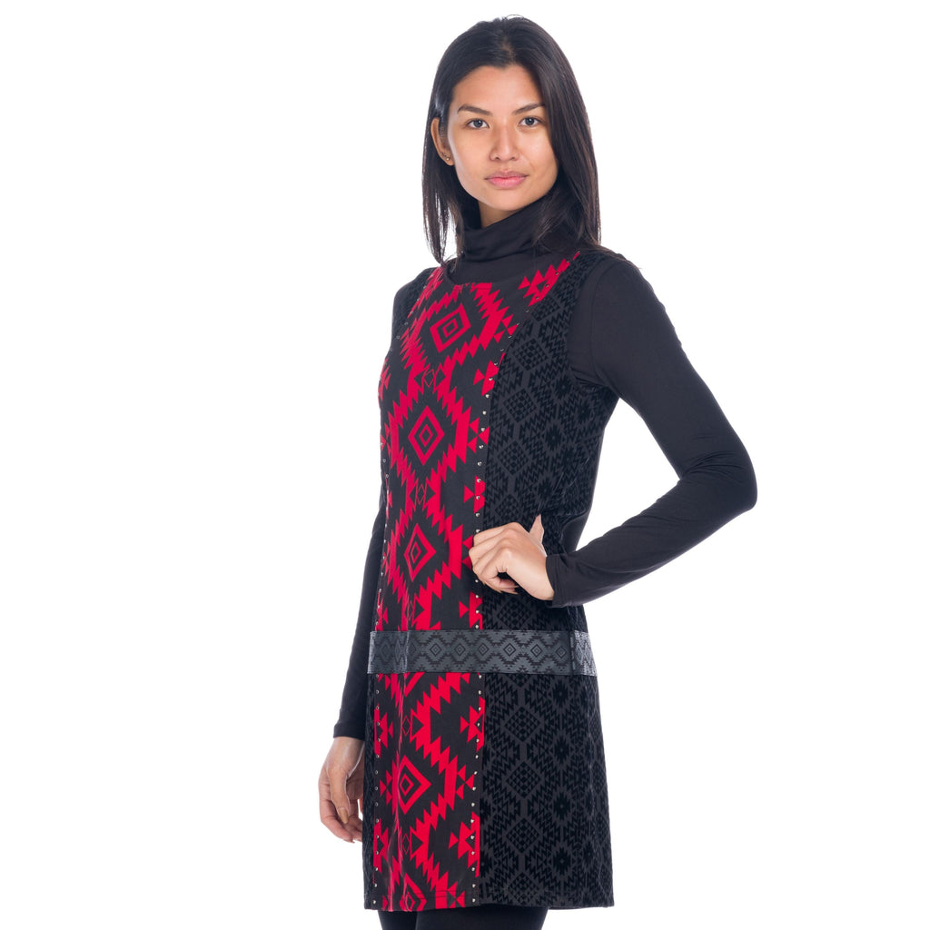 Vestido Mujer Sin Mangas Punto Roma Estampado Azteca – Koroshi 1822VS22