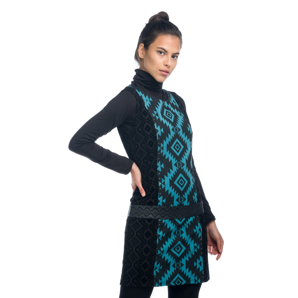 Vestido Mujer Sin Mangas Punto Roma Estampado Azteca – Koroshi 1822VS22