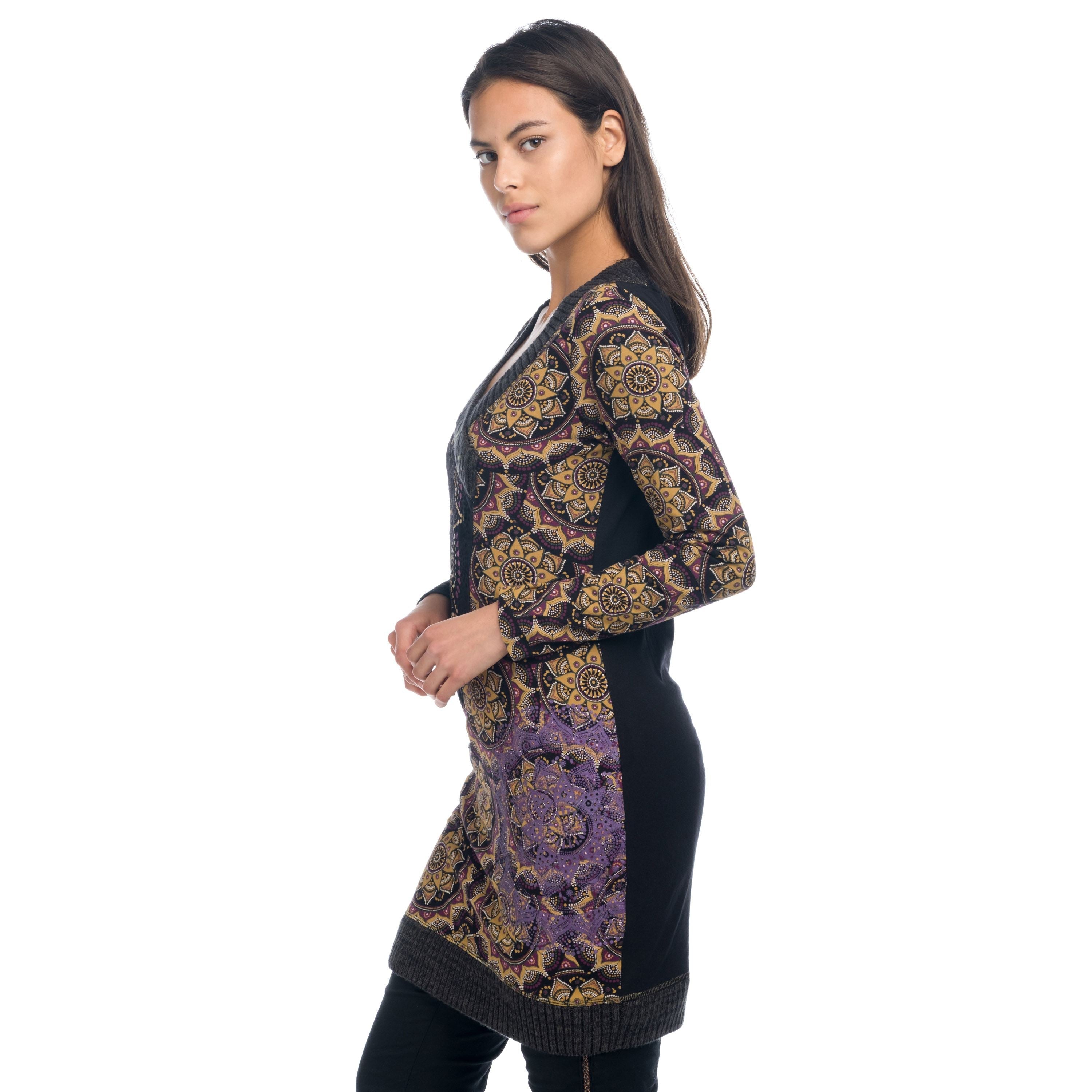 Vestido Punto Mujer Manga Larga Cuello Pico Mandalas – Koroshi 1822VS34