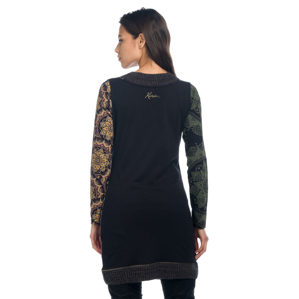 Vestido Punto Mujer Manga Larga Cuello Pico Mandalas – Koroshi 1822VS34