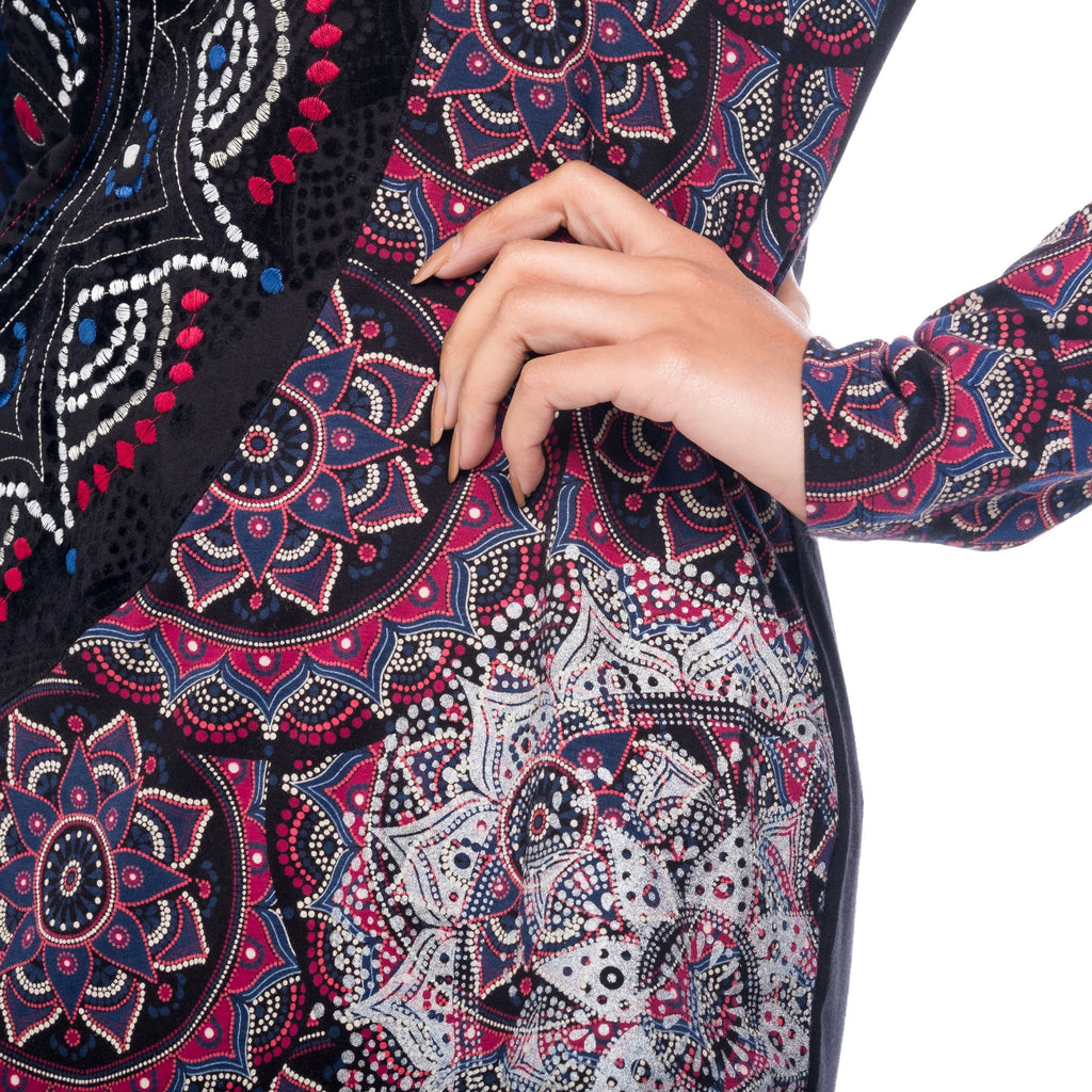Vestido Punto Mujer Manga Larga Cuello Pico Mandalas – Koroshi 1822VS34