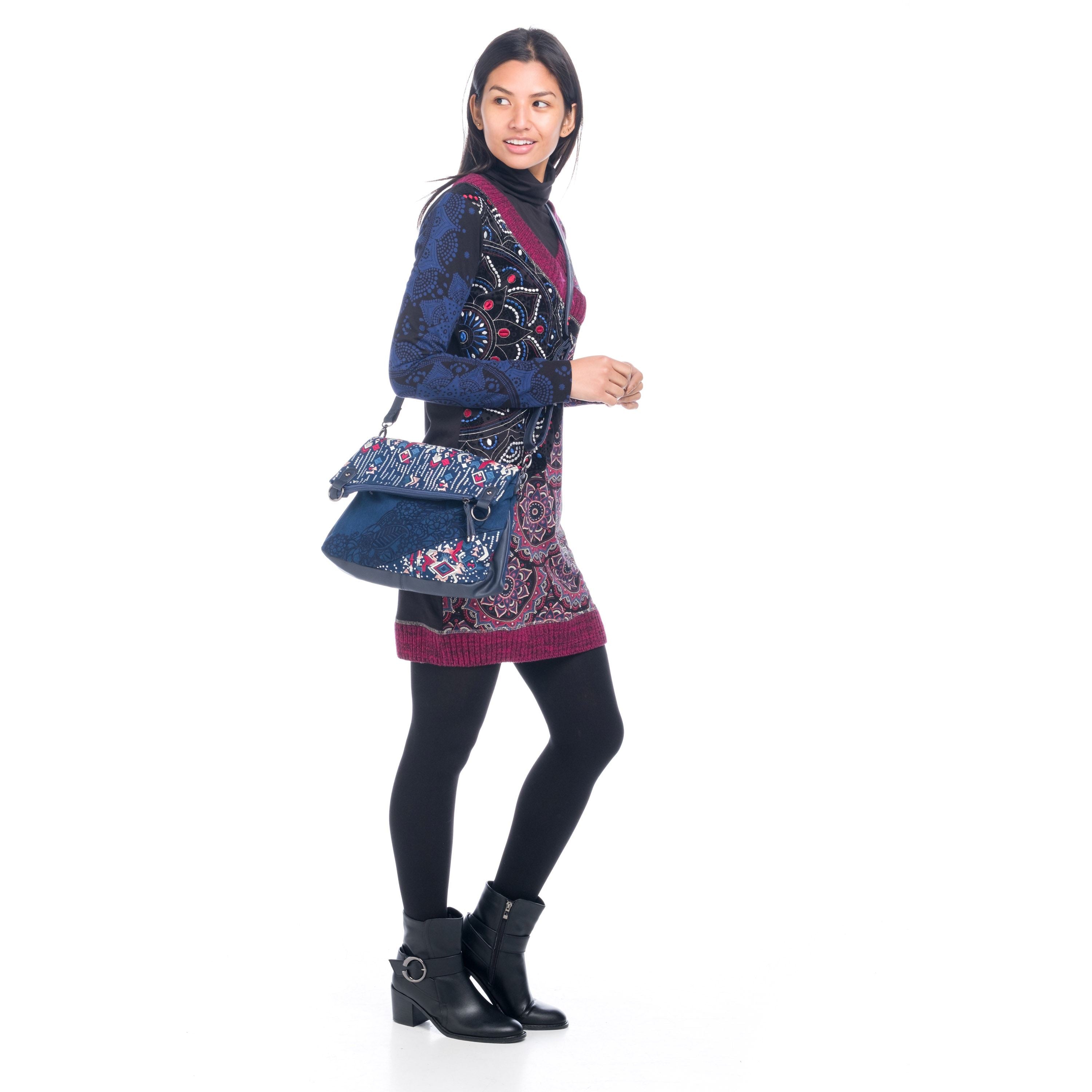 Vestido Punto Mujer Manga Larga Cuello Pico Mandalas – Koroshi 1822VS34