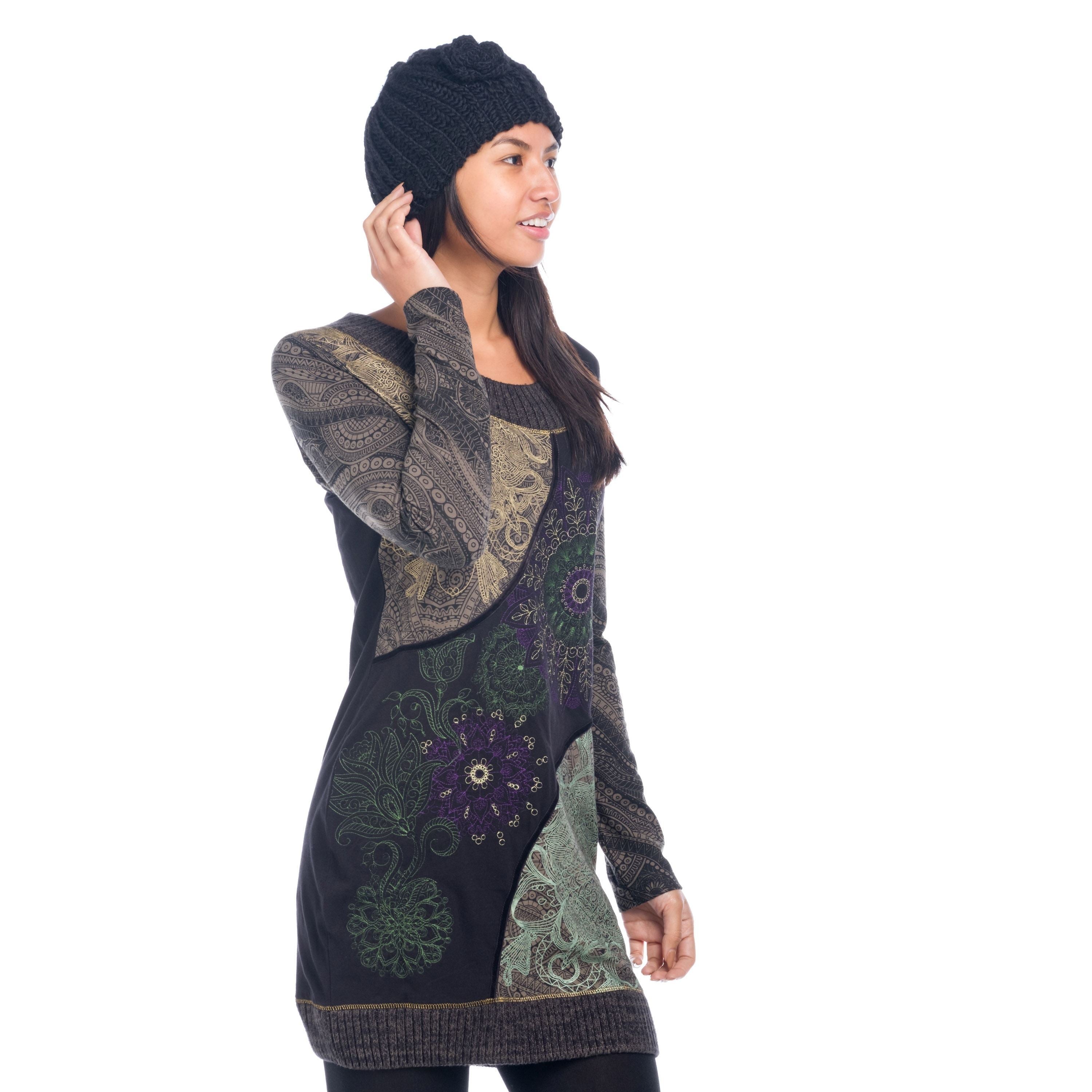 Vestido Corto Estampado Mujer Manga Larga Cuello Redondo – Koroshi Multicolor