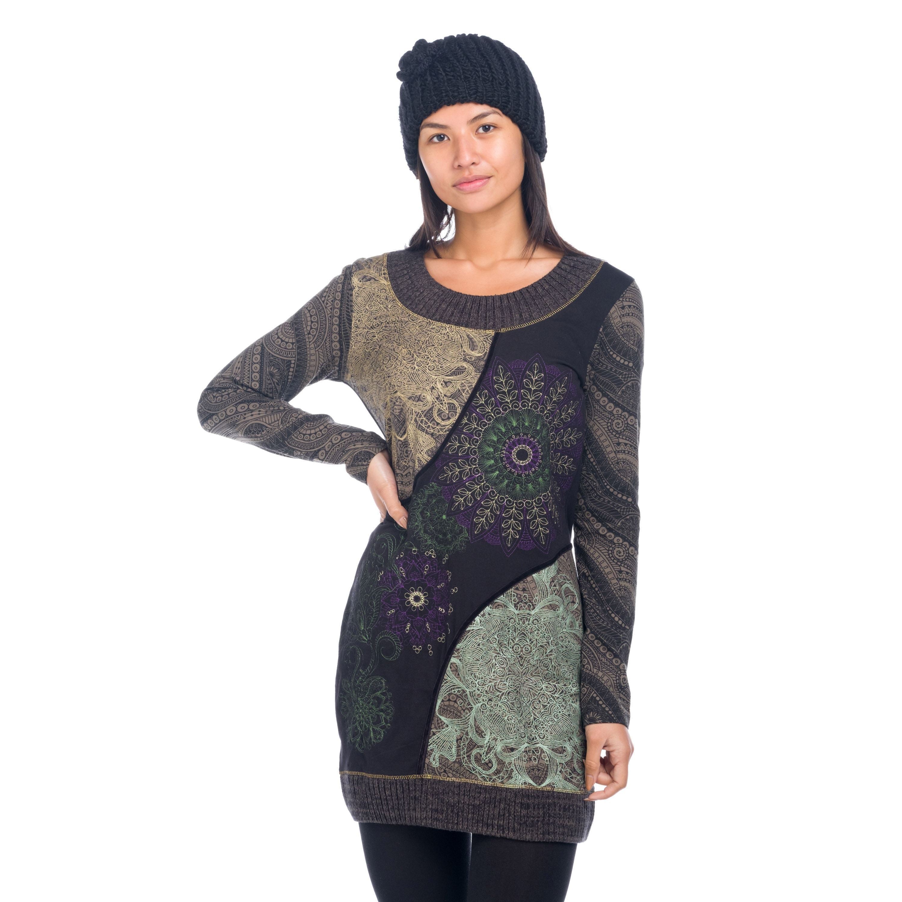 Vestido Corto Estampado Mujer Manga Larga Cuello Redondo – Koroshi Multicolor