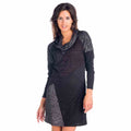 Vestido Estampado Mujer Cuello Chimenea Manga Larga – Koroshi Negro