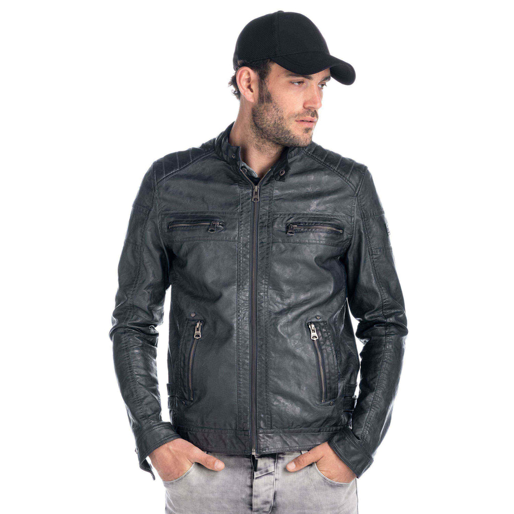 Cazadora Biker Hombre Efecto Piel Cuello Mao – Koroshi 1911JA01