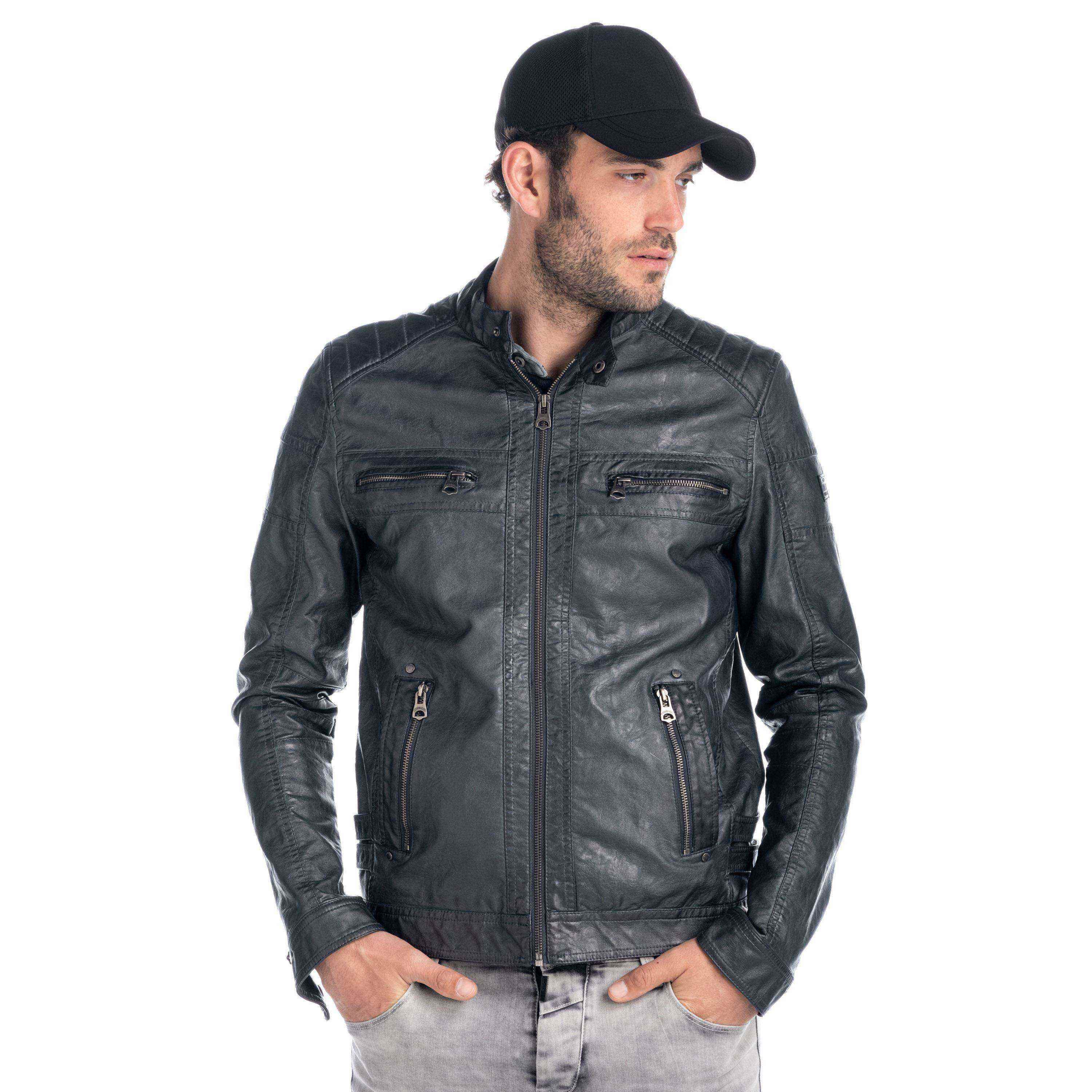 Cazadora Biker Hombre Efecto Piel Cuello Mao – Koroshi 1911JA01