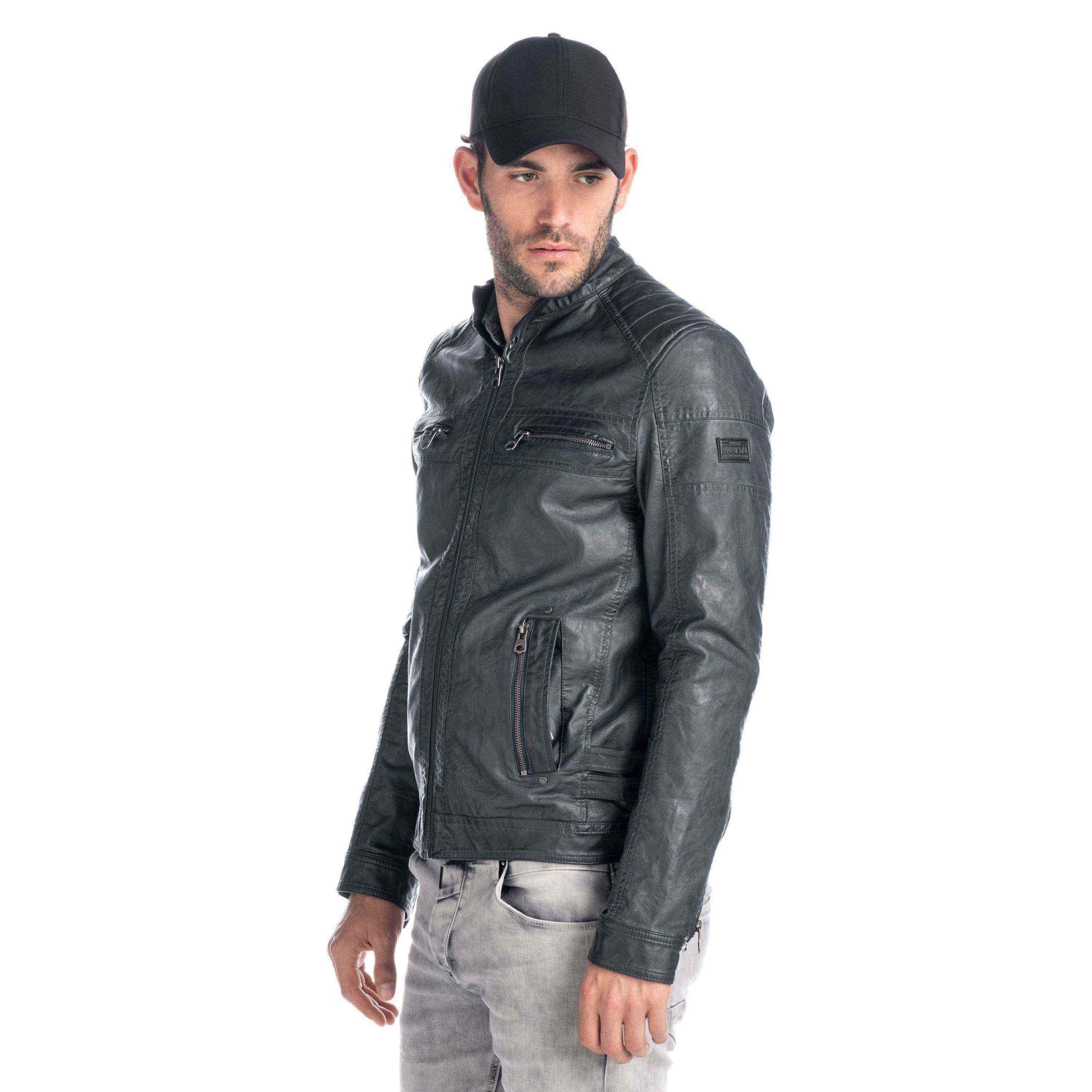 Cazadora Biker Hombre Efecto Piel Cuello Mao – Koroshi 1911JA01