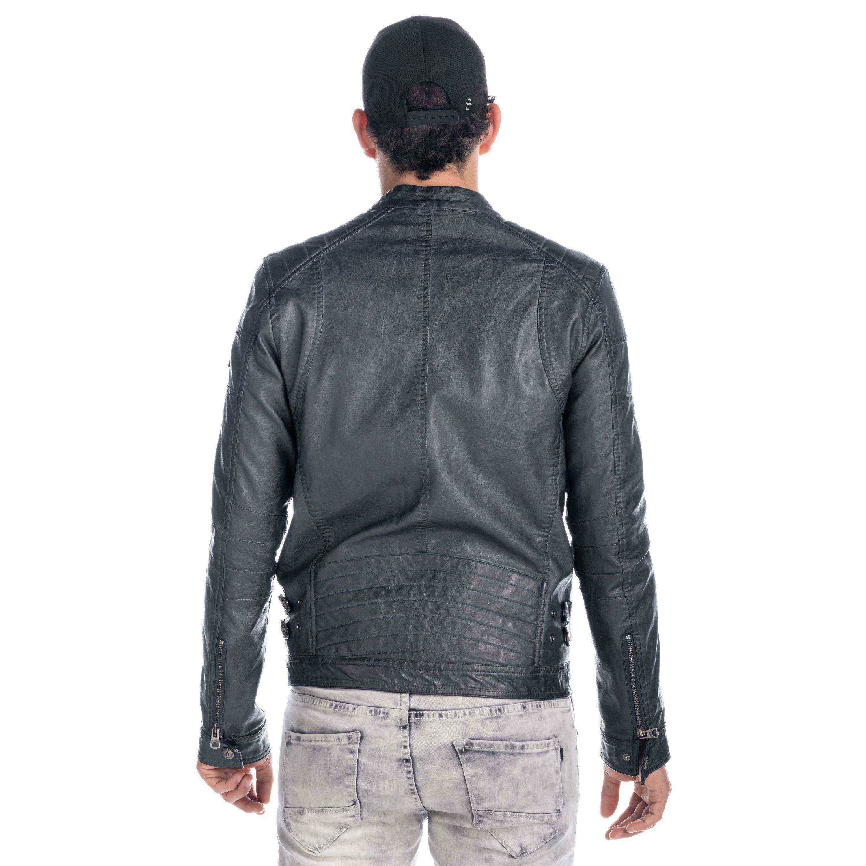 Cazadora Biker Hombre Efecto Piel Cuello Mao – Koroshi 1911JA01
