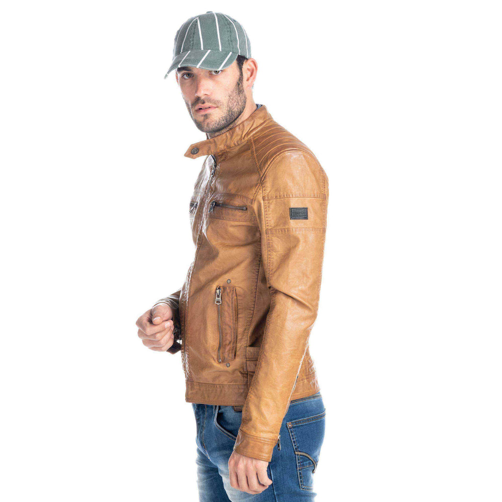 Cazadora Biker Hombre Efecto Piel Cuello Mao – Koroshi 1911JA01