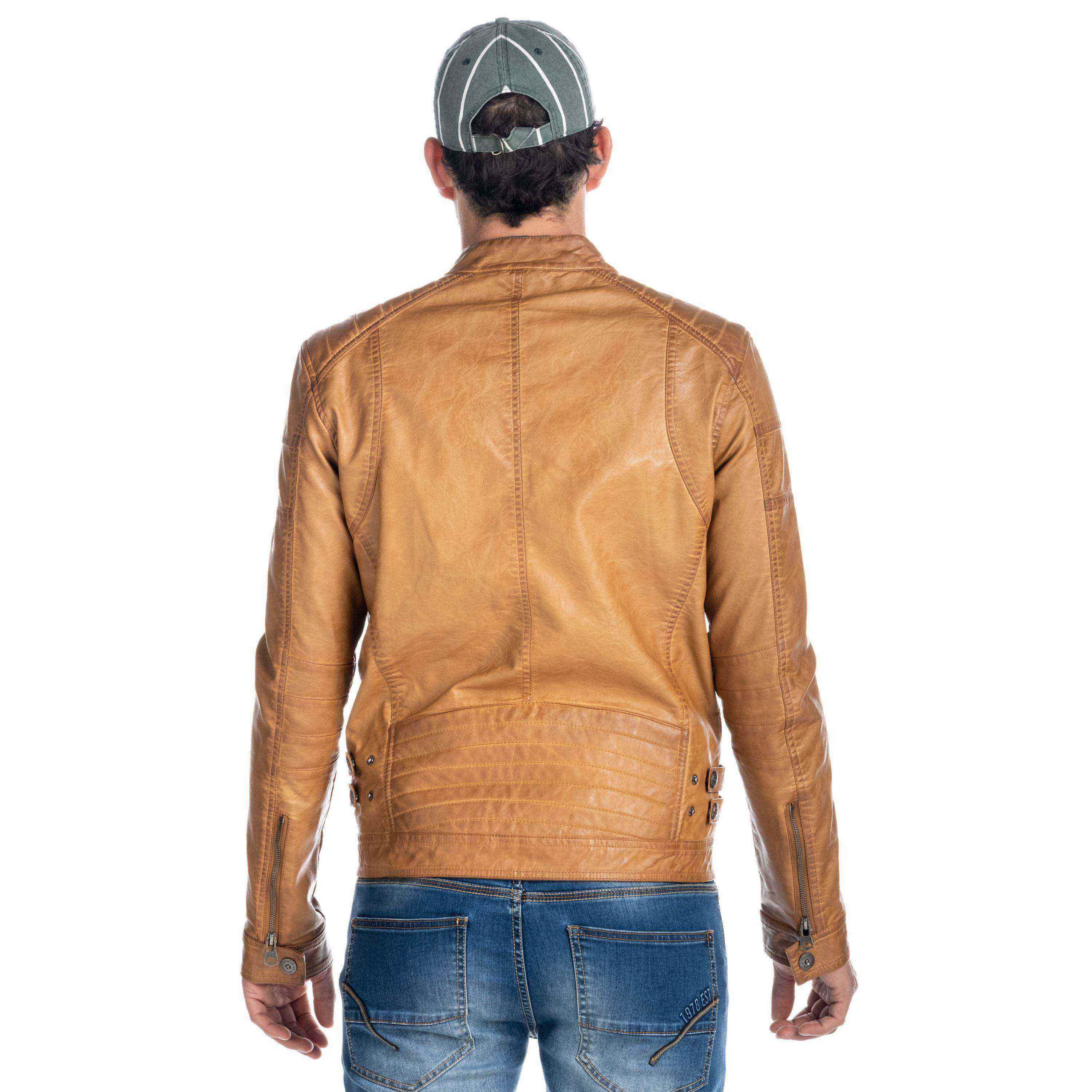 Cazadora Biker Hombre Efecto Piel Cuello Mao – Koroshi 1911JA01