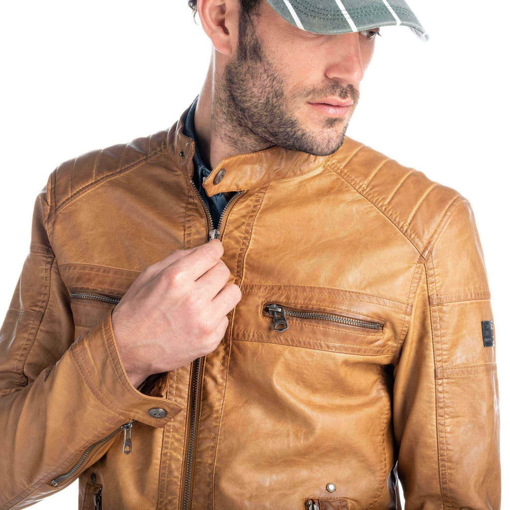 Cazadora Biker Hombre Efecto Piel Cuello Mao – Koroshi 1911JA01