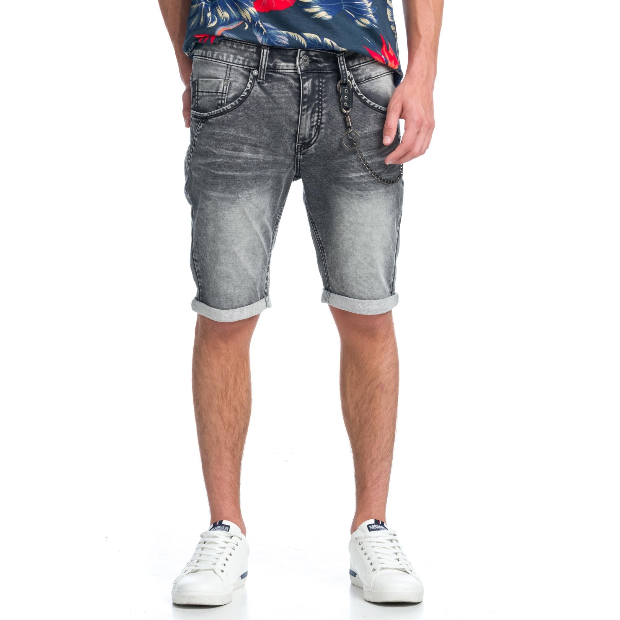 Bermuda Hombre Denim Slim Cadena Extraíble – Koroshi Negro