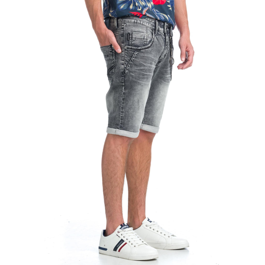 Bermuda Hombre Denim Slim Cadena Extraíble – Koroshi Negro