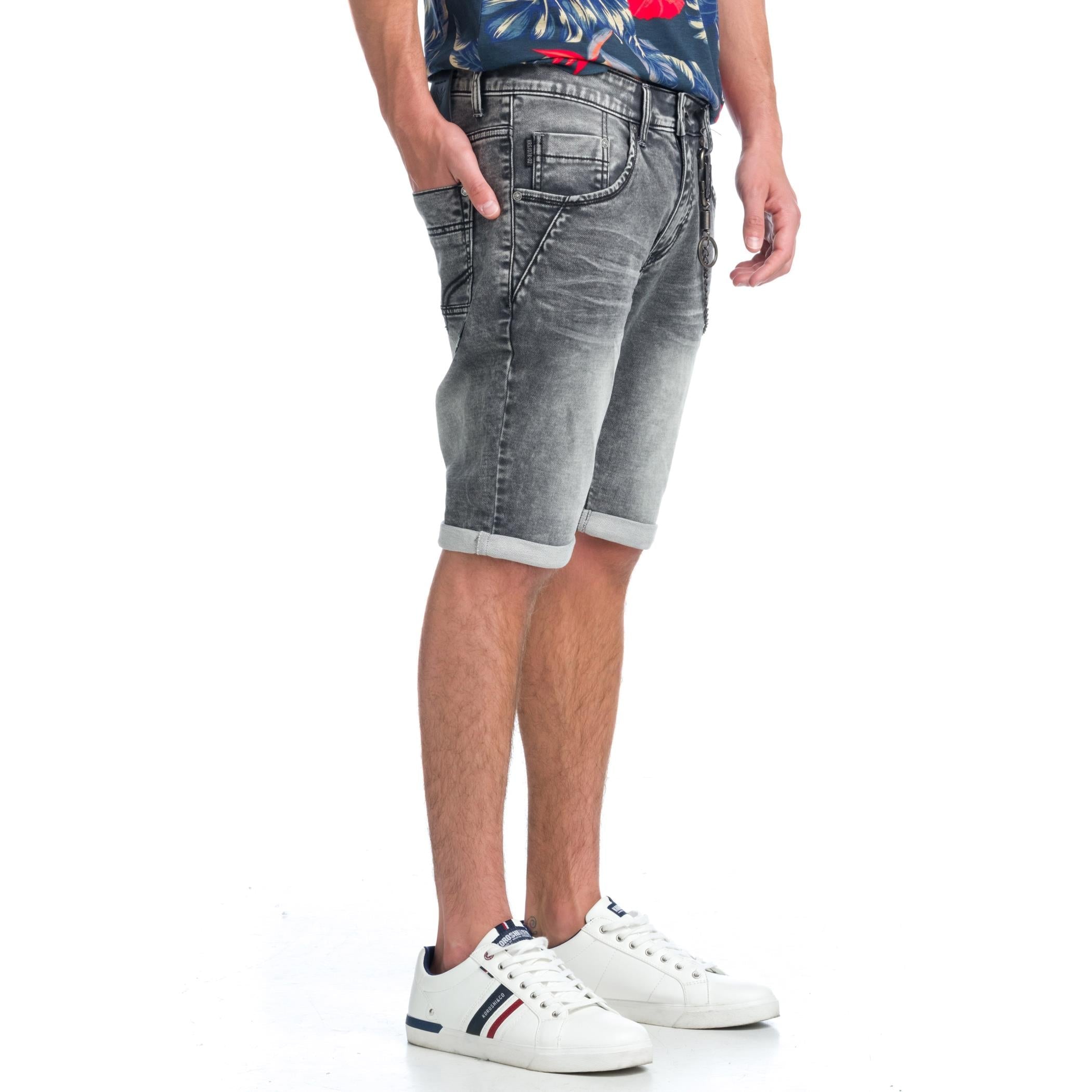 Bermuda Hombre Denim Slim Cadena Extraíble – Koroshi Negro